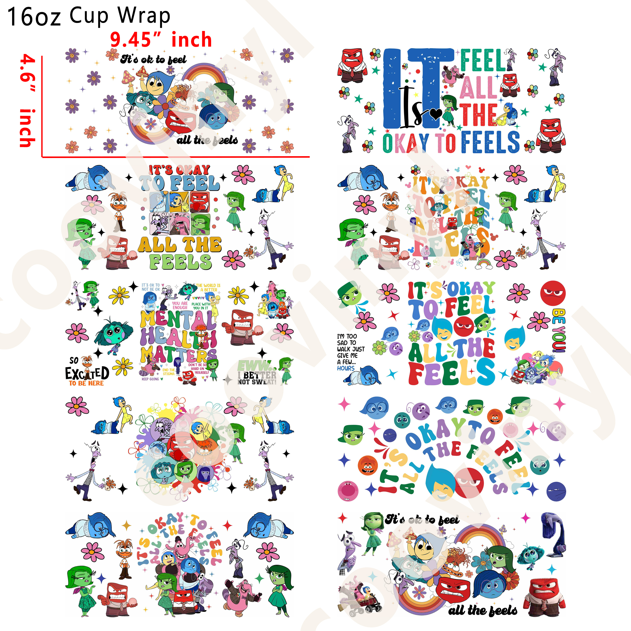 (M40)  10pcs inside out 16OZ Tumbler Cup Wraps, Waterproof Fade-Resistant Decal Stickers, Vivid HD Print with Strong Adhesion, Customizable Transfers for Glass Cups, Mugs & Smooth Surfaces, DIY Art Craft Supplies