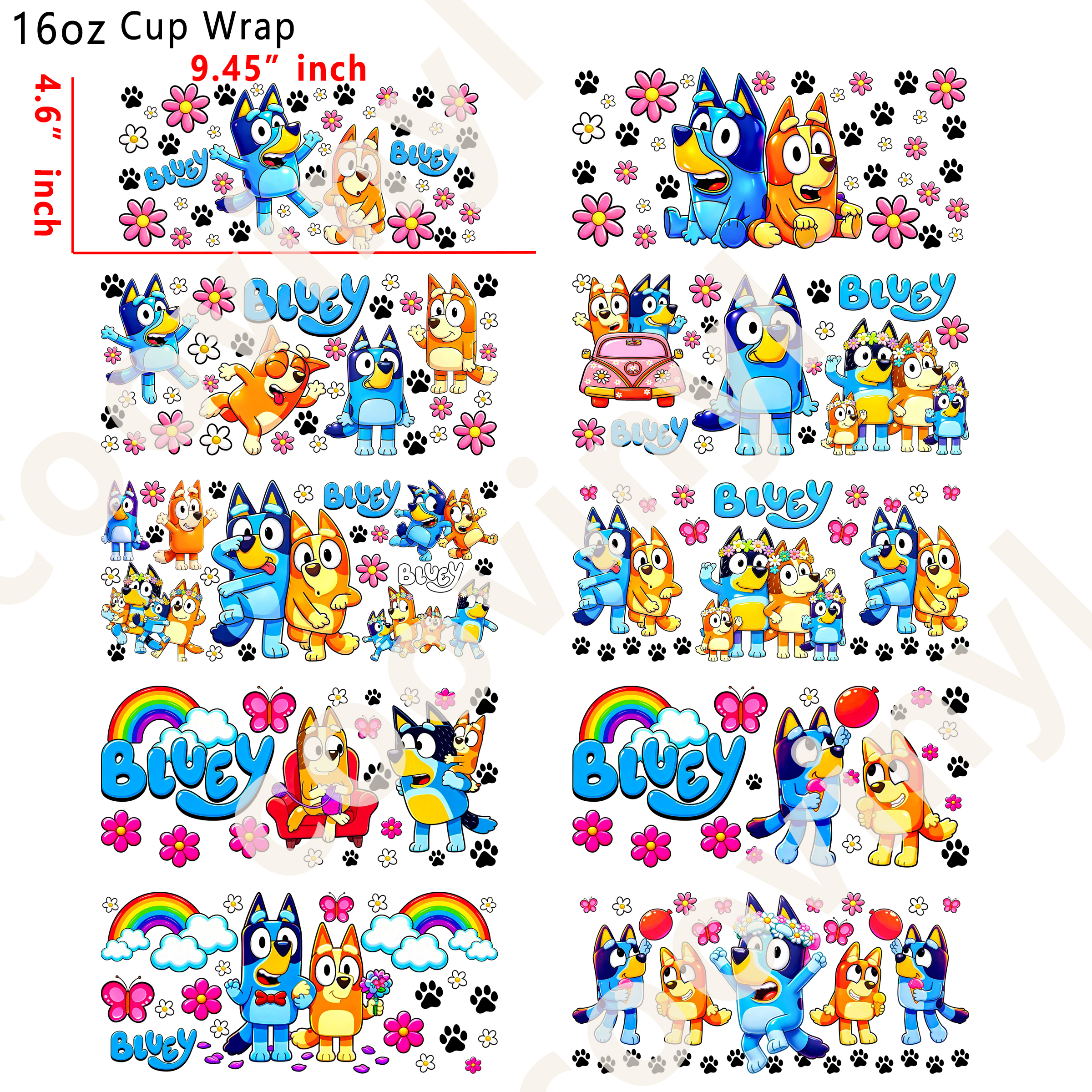 (X8)  20pcs bluey 16OZ Tumbler Cup Wraps, Waterproof Fade-Resistant Decal Stickers, Vivid HD Print with Strong Adhesion, Customizable Transfers for Glass Cups, Mugs & Smooth Surfaces, DIY Art Craft Supplies