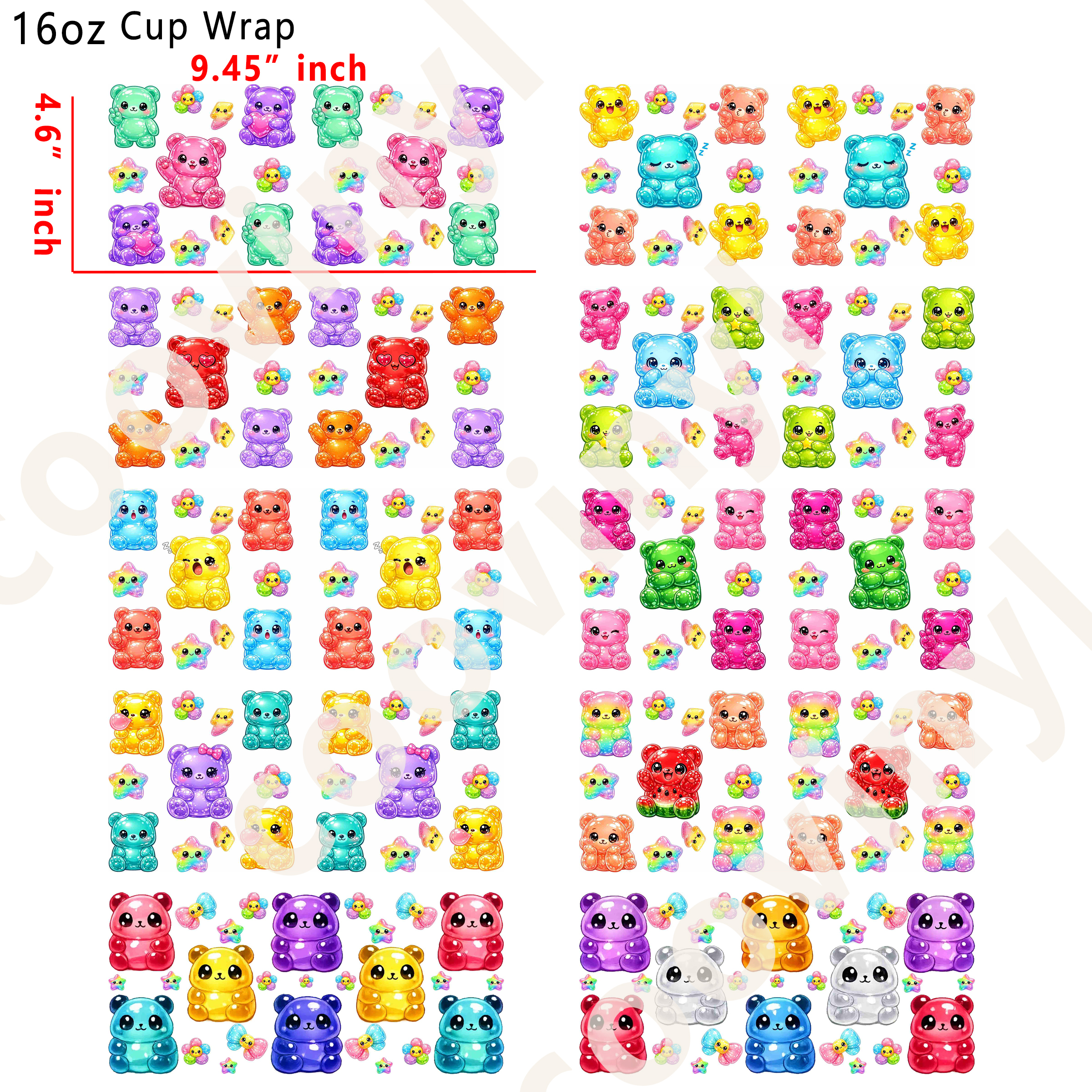 (L84)  10pcs  bear 16OZ Tumbler Cup Wraps, Waterproof Fade-Resistant Decal Stickers, Vivid HD Print with Strong Adhesion, Customizable Transfers for Glass Cups, Mugs & Smooth Surfaces, DIY Art Craft Supplies