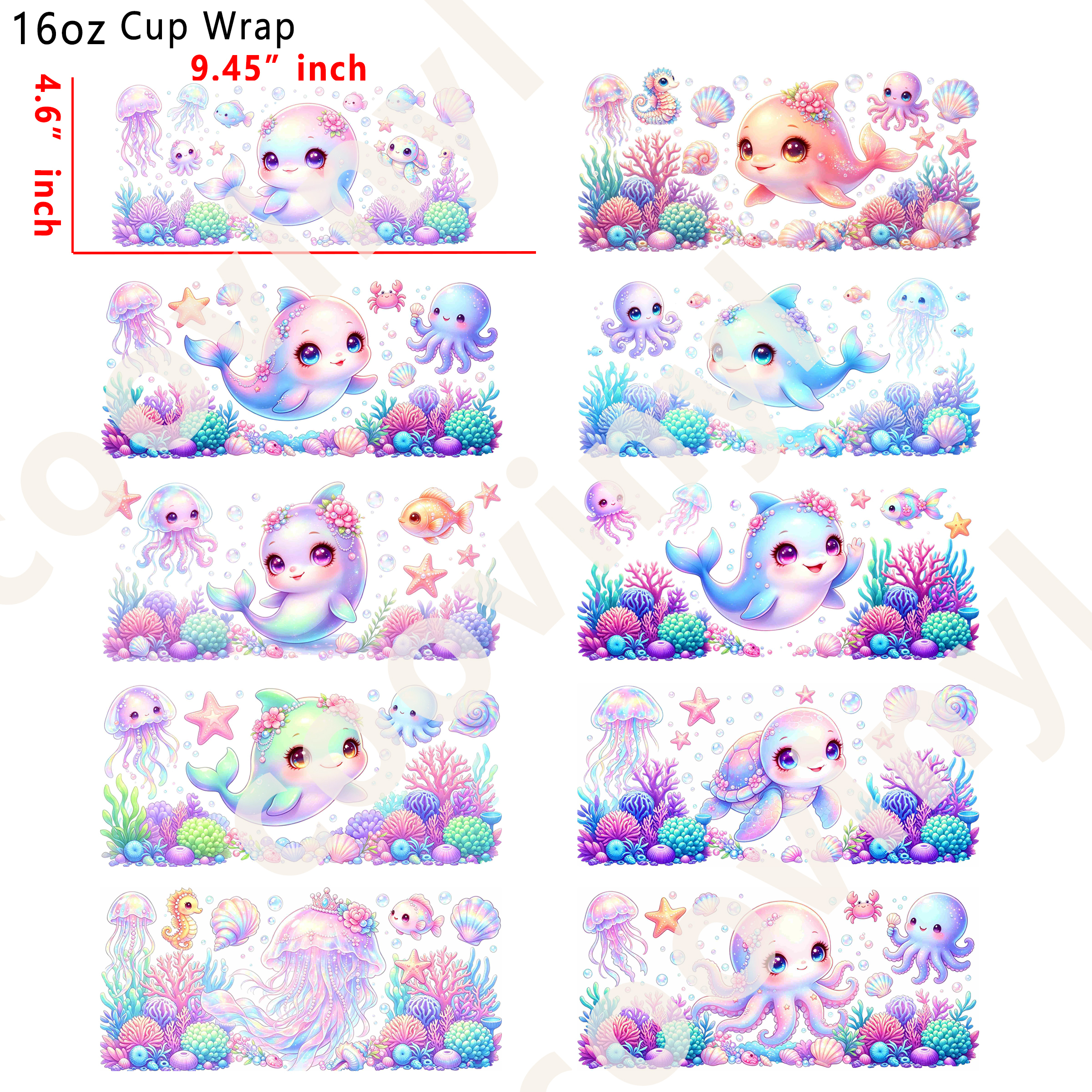 (L81)  10pcs sea creature 16OZ Tumbler Cup Wraps, Waterproof Fade-Resistant Decal Stickers, Vivid HD Print with Strong Adhesion, Customizable Transfers for Glass Cups, Mugs & Smooth Surfaces, DIY Art Craft Supplies