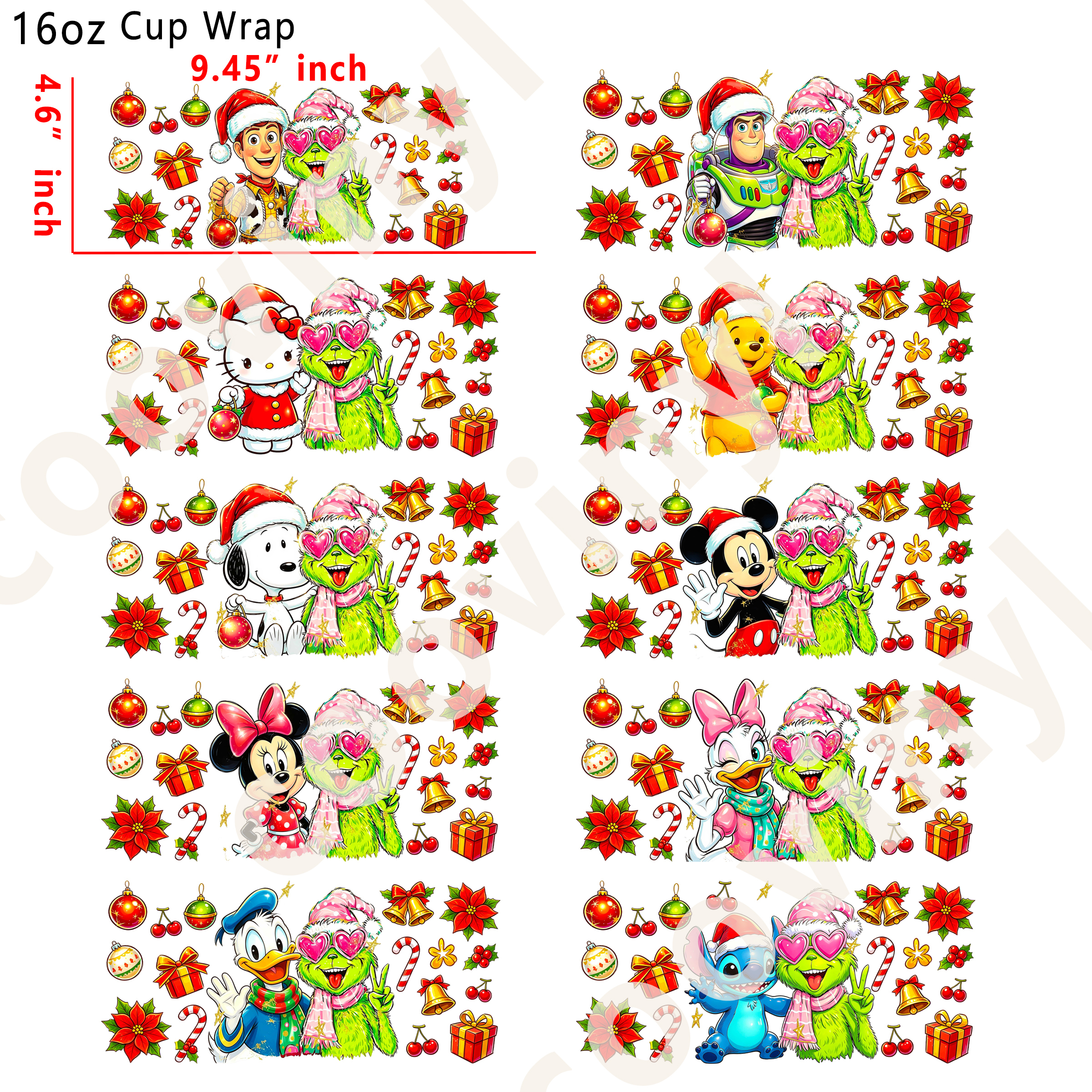 (T63)  20pcs Christmas character mix 16OZ Tumbler Cup Wraps, Waterproof Fade-Resistant Decal Stickers, Vivid HD Print with Strong Adhesion, Customizable Transfers for Glass Cups, Mugs & Smooth Surfaces, DIY Art Craft Supplies