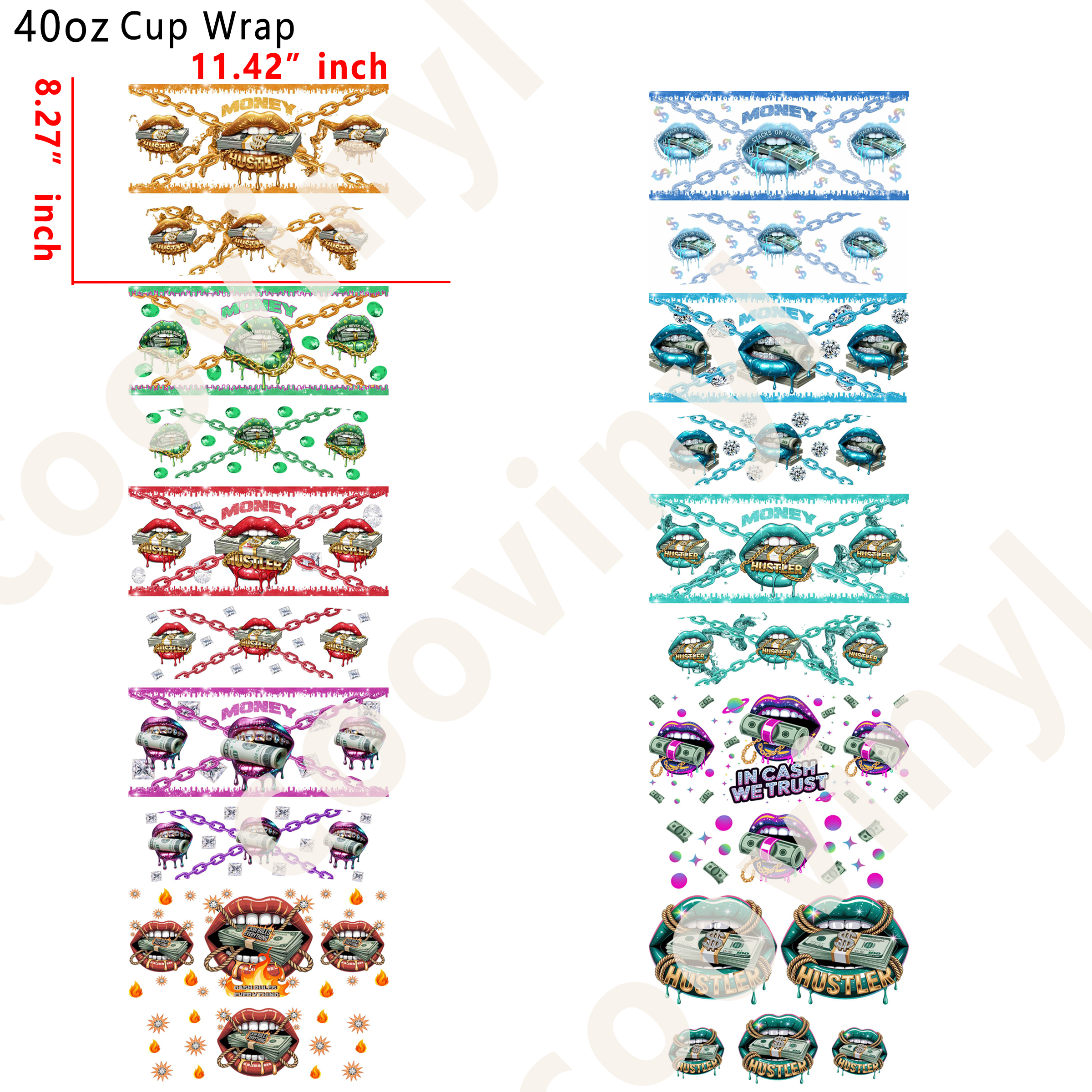 (Q30)  10pcs lip 40OZ Tumbler Cup Wraps, Waterproof Fade-Resistant Decal Stickers, Vivid HD Print with Strong Adhesion, Customizable Transfers for Glass Cups, Mugs & Smooth Surfaces, DIY Art Craft Supplies