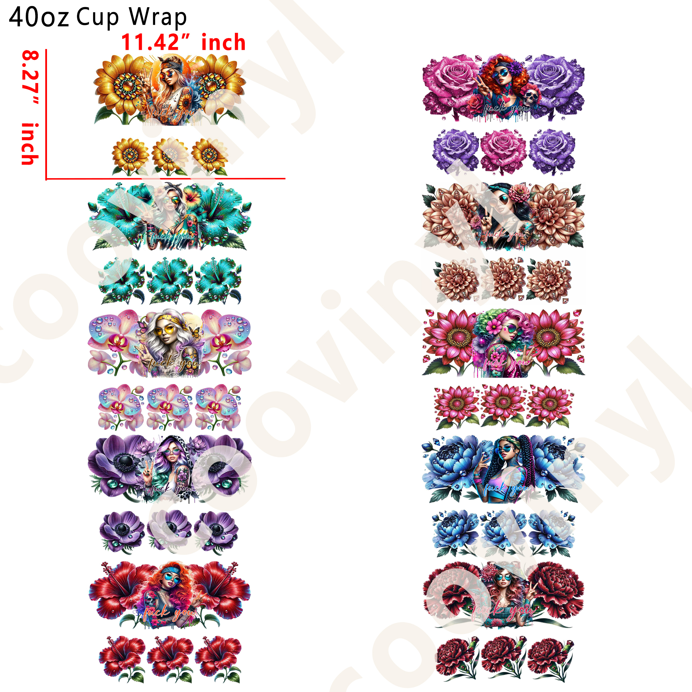 (Q37)  10pcs tatoo girl 40OZ Tumbler Cup Wraps, Waterproof Fade-Resistant Decal Stickers, Vivid HD Print with Strong Adhesion, Customizable Transfers for Glass Cups, Mugs & Smooth Surfaces, DIY Art Craft Supplies