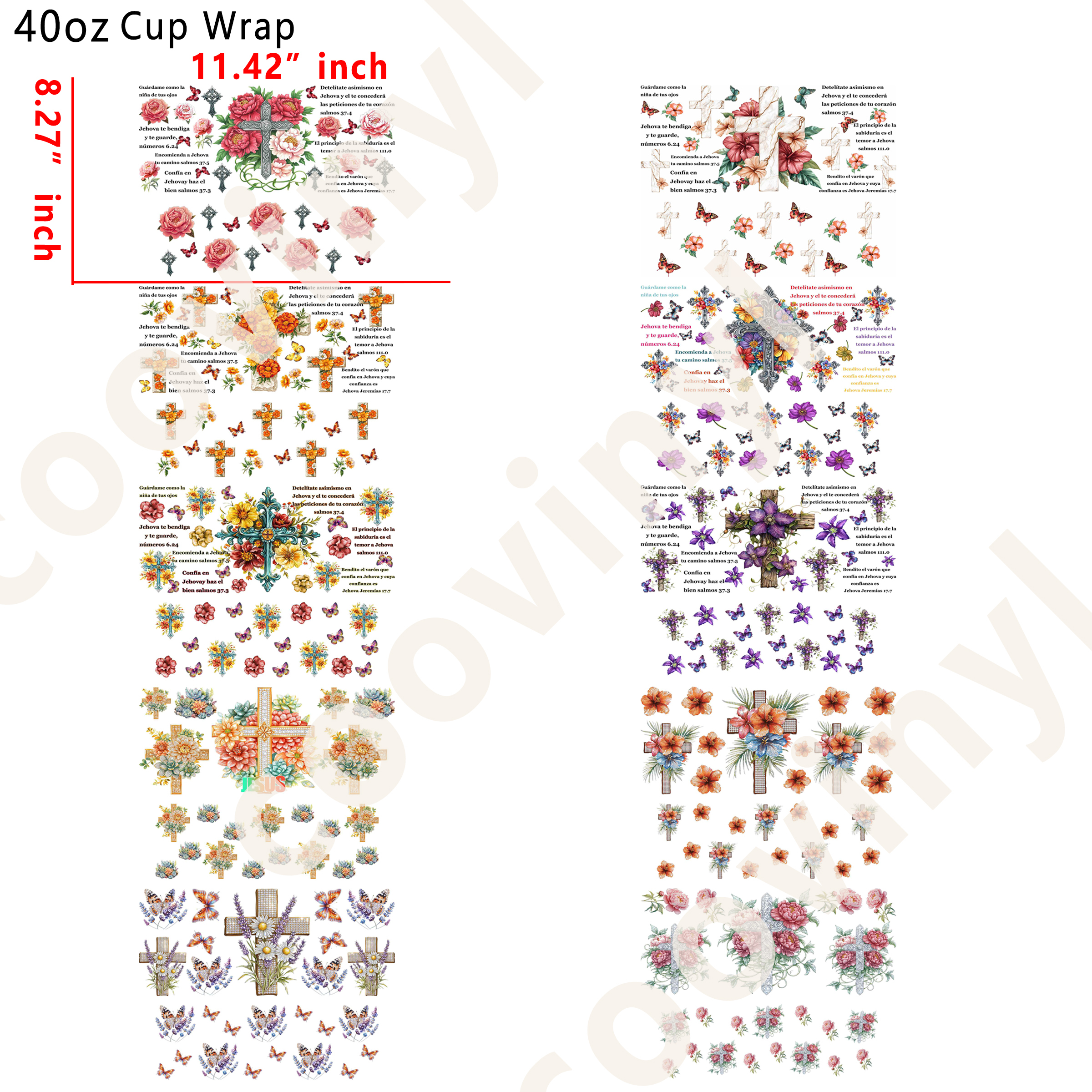 (Q38)  10pcs faith 40OZ Tumbler Cup Wraps, Waterproof Fade-Resistant Decal Stickers, Vivid HD Print with Strong Adhesion, Customizable Transfers for Glass Cups, Mugs & Smooth Surfaces, DIY Art Craft Supplies