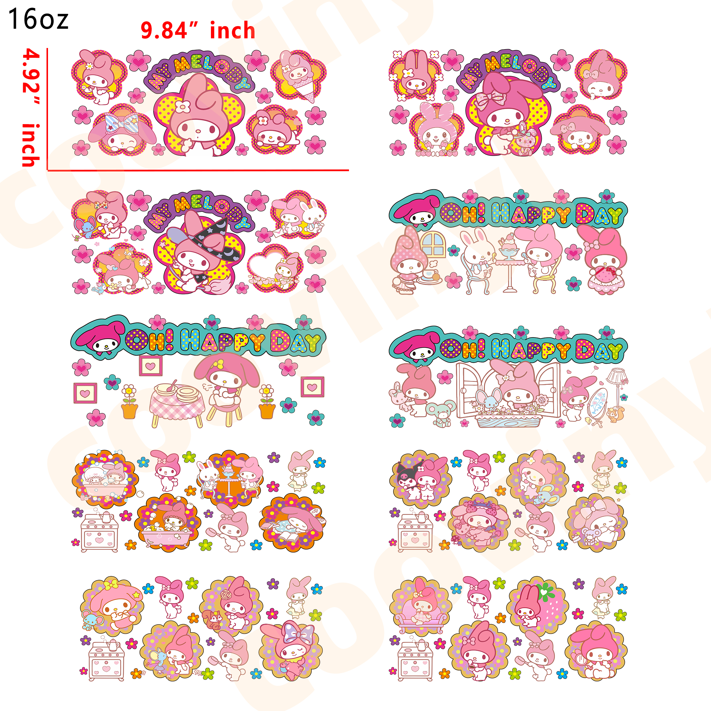(R62)  10pcs melody 16OZ Tumbler Cup Wraps, Waterproof Fade-Resistant Decal Stickers, Vivid HD Print with Strong Adhesion, Customizable Transfers for Glass Cups, Mugs & Smooth Surfaces, DIY Art Craft Supplies