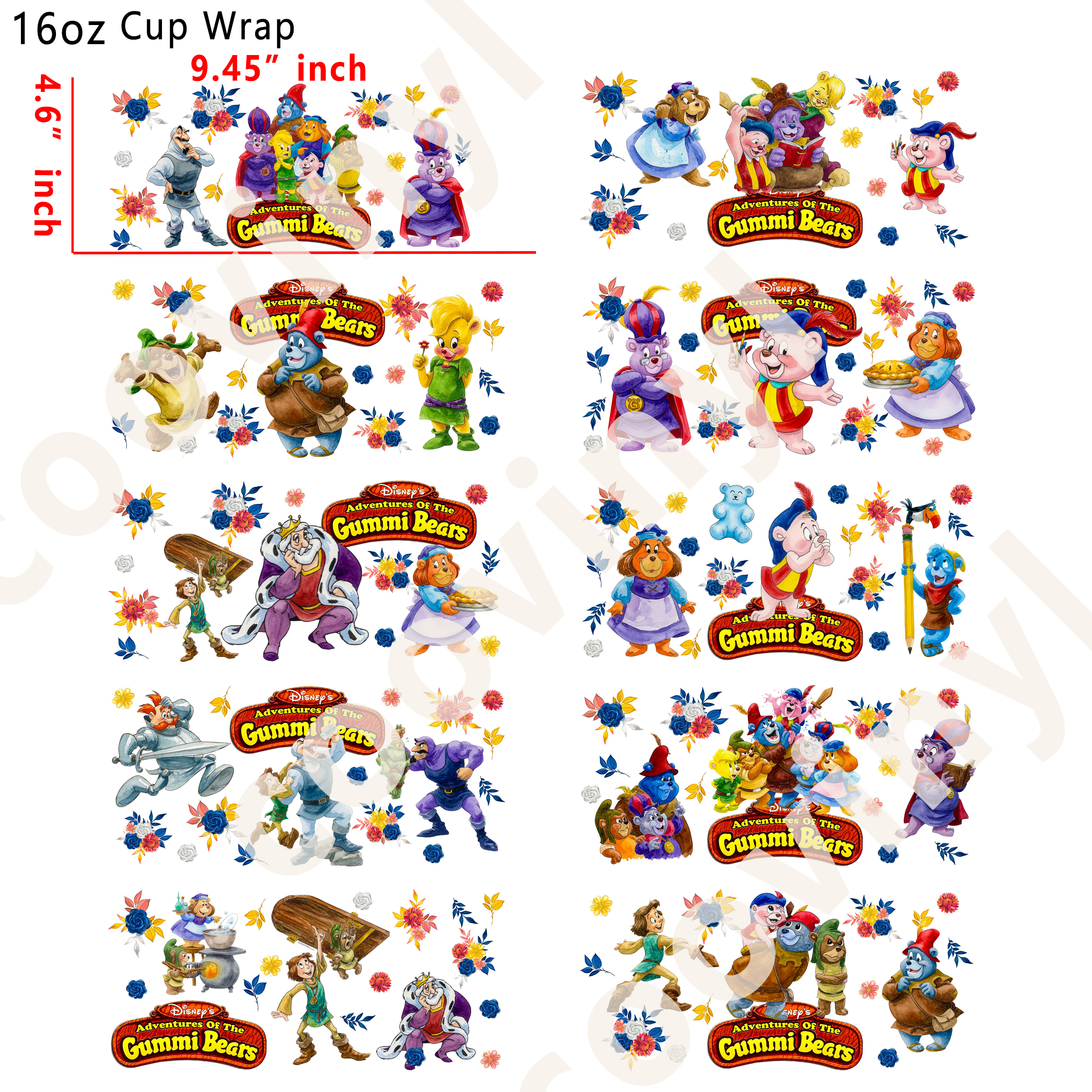 (K38)  10pcs Gummi Bears 16OZ Tumbler Cup Wraps, Waterproof Fade-Resistant Decal Stickers, Vivid HD Print with Strong Adhesion, Customizable Transfers for Glass Cups, Mugs & Smooth Surfaces, DIY Art Craft Supplies