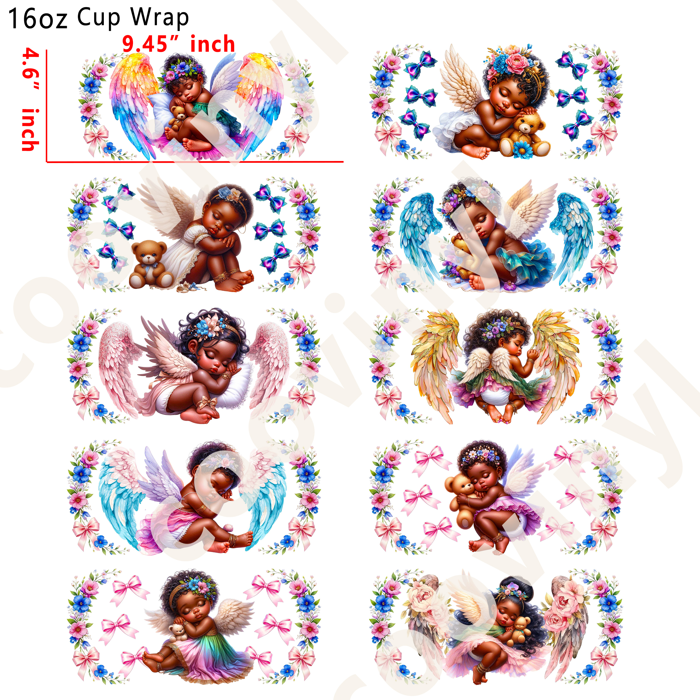 (M86)  10pcs baby angel 16OZ Tumbler Cup Wraps, Waterproof Fade-Resistant Decal Stickers, Vivid HD Print with Strong Adhesion, Customizable Transfers for Glass Cups, Mugs & Smooth Surfaces, DIY Art Craft Supplies