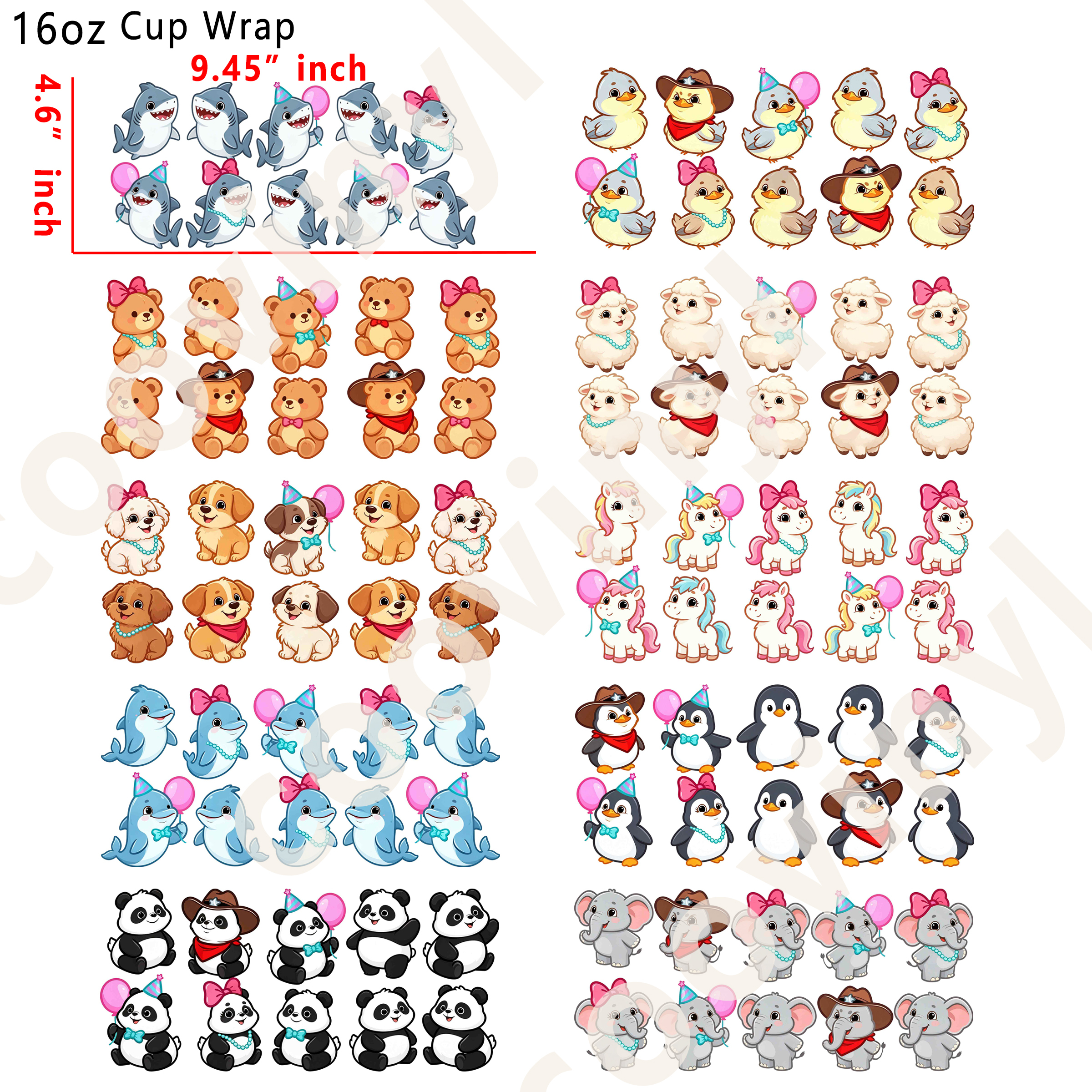 (L92)  10pcs baby animal  16OZ Tumbler Cup Wraps, Waterproof Fade-Resistant Decal Stickers, Vivid HD Print with Strong Adhesion, Customizable Transfers for Glass Cups, Mugs & Smooth Surfaces, DIY Art Craft Supplies