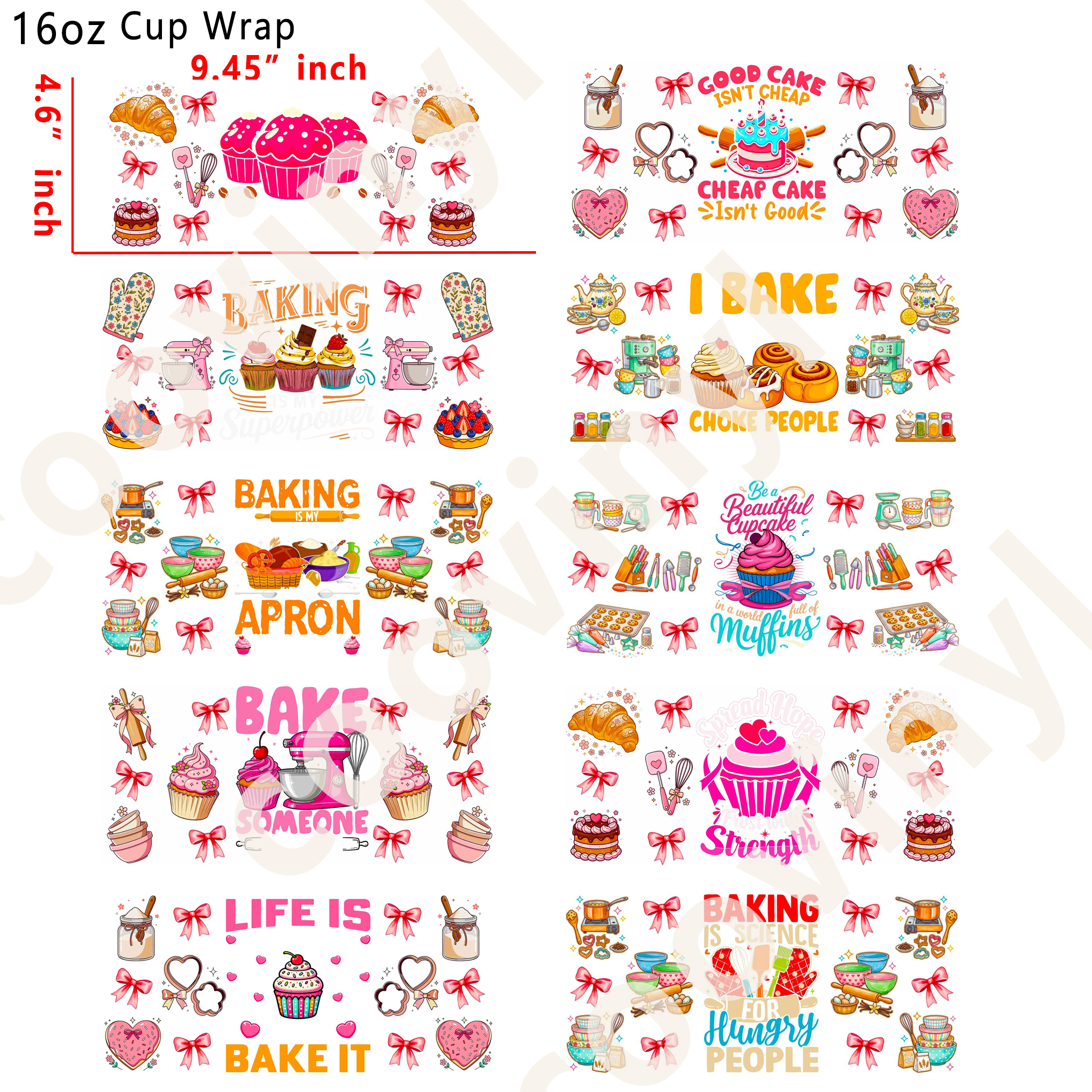 (L69)  10pcs bake  16OZ Tumbler Cup Wraps, Waterproof Fade-Resistant Decal Stickers, Vivid HD Print with Strong Adhesion, Customizable Transfers for Glass Cups, Mugs & Smooth Surfaces, DIY Art Craft Supplies