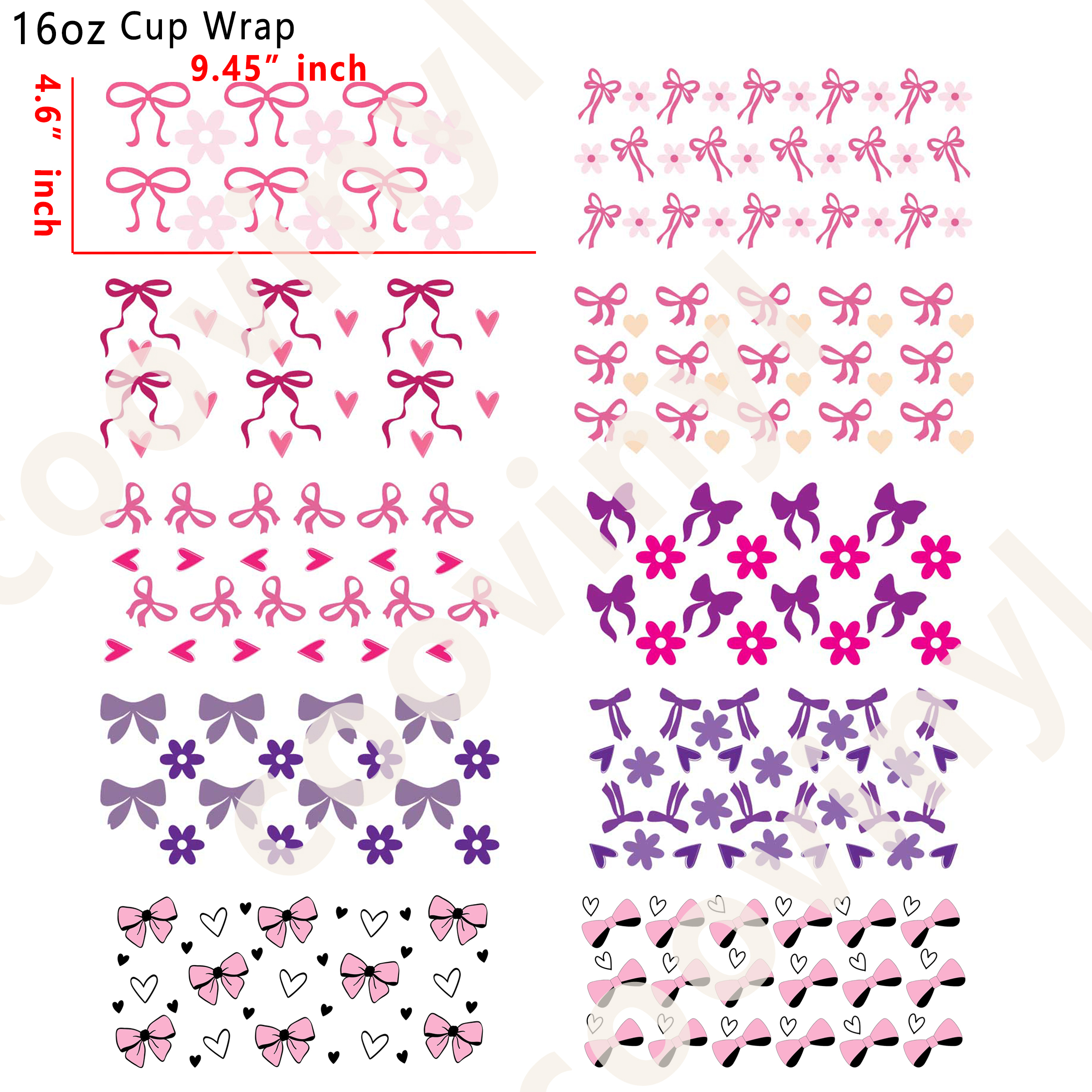 (M24)  10pcs bow 16OZ Tumbler Cup Wraps, Waterproof Fade-Resistant Decal Stickers, Vivid HD Print with Strong Adhesion, Customizable Transfers for Glass Cups, Mugs & Smooth Surfaces, DIY Art Craft Supplies