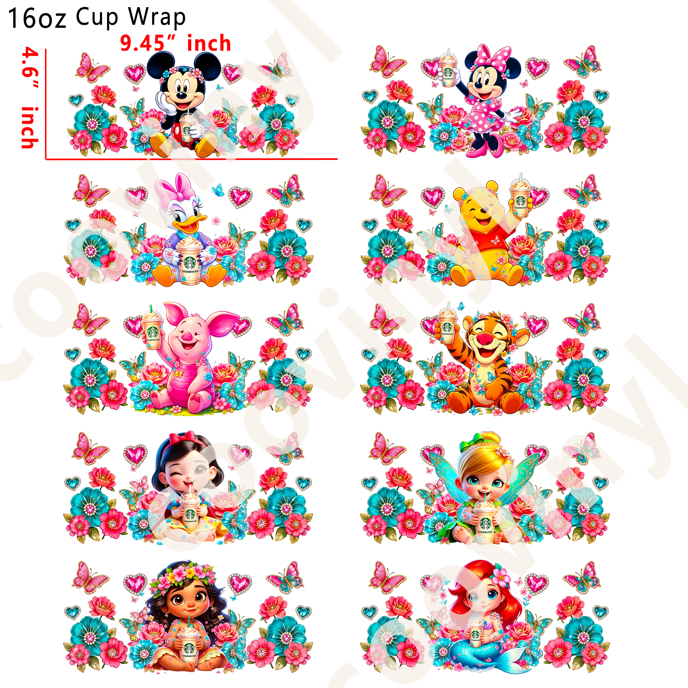 (X56)  10pcs disney baby 16OZ Tumbler Cup Wraps, Waterproof Fade-Resistant Decal Stickers, Vivid HD Print with Strong Adhesion, Customizable Transfers for Glass Cups, Mugs & Smooth Surfaces, DIY Art Craft Supplies