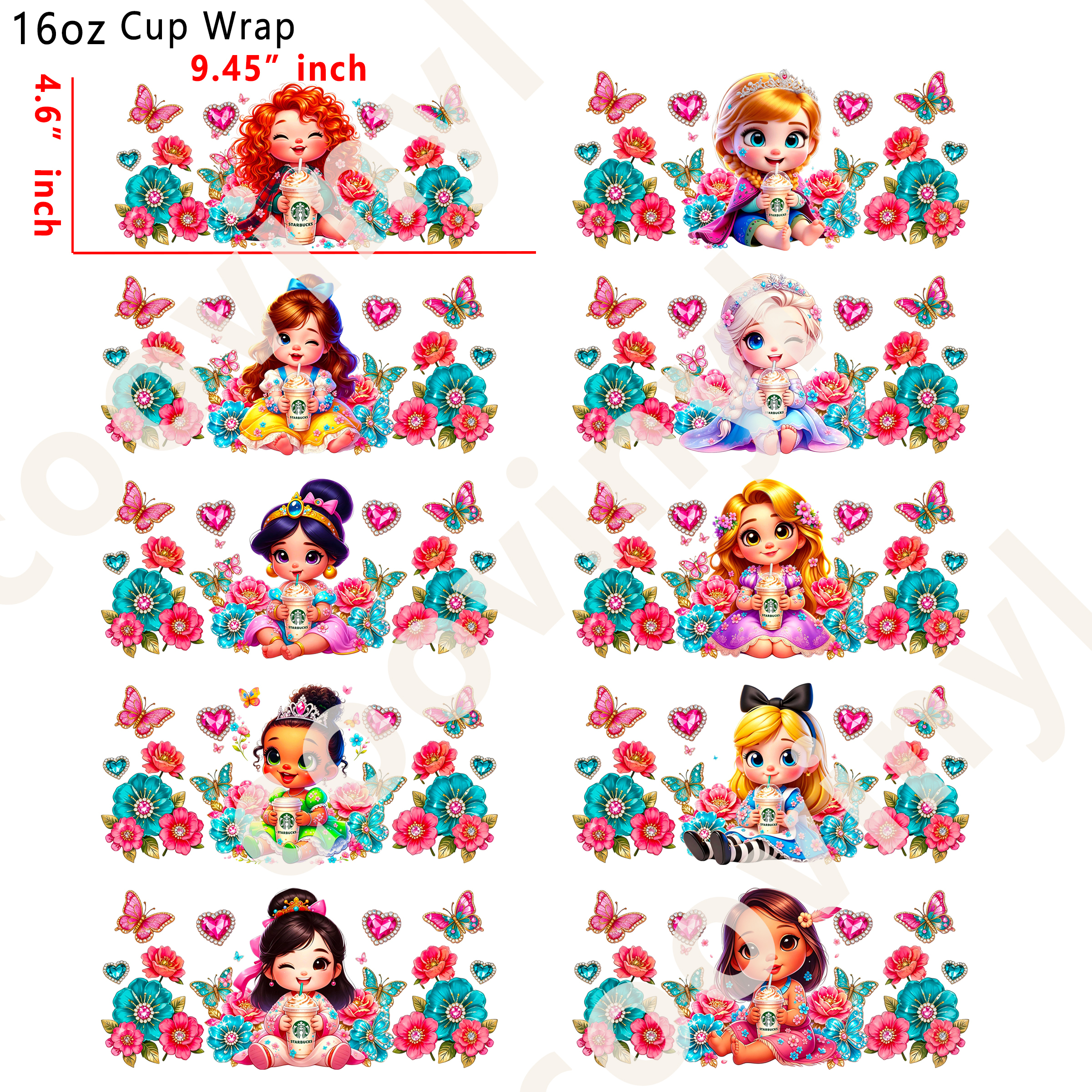 (X56)  10pcs disney baby 16OZ Tumbler Cup Wraps, Waterproof Fade-Resistant Decal Stickers, Vivid HD Print with Strong Adhesion, Customizable Transfers for Glass Cups, Mugs & Smooth Surfaces, DIY Art Craft Supplies