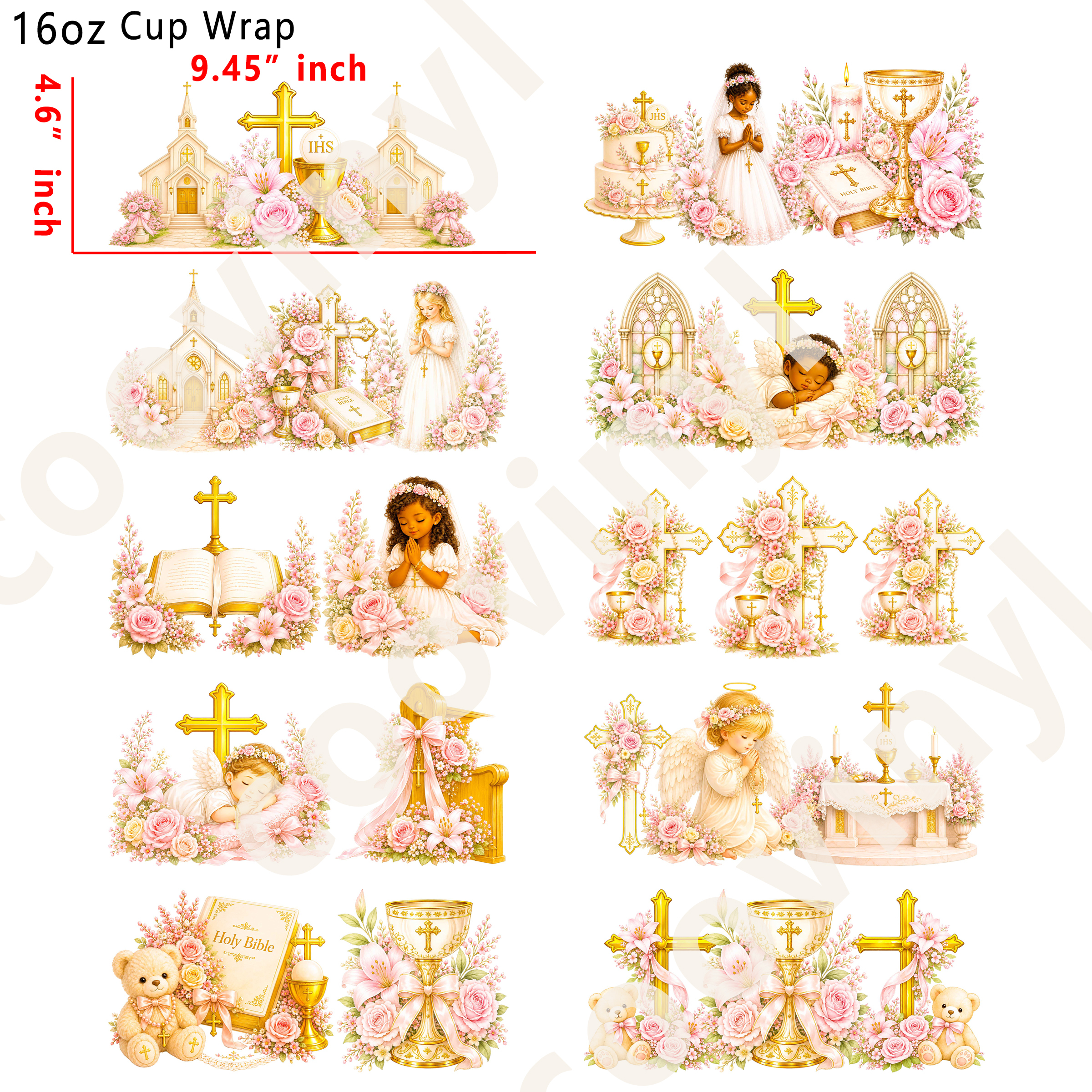 (R30)  10pcs faith 16OZ Tumbler Cup Wraps, Waterproof Fade-Resistant Decal Stickers, Vivid HD Print with Strong Adhesion, Customizable Transfers for Glass Cups, Mugs & Smooth Surfaces, DIY Art Craft Supplies