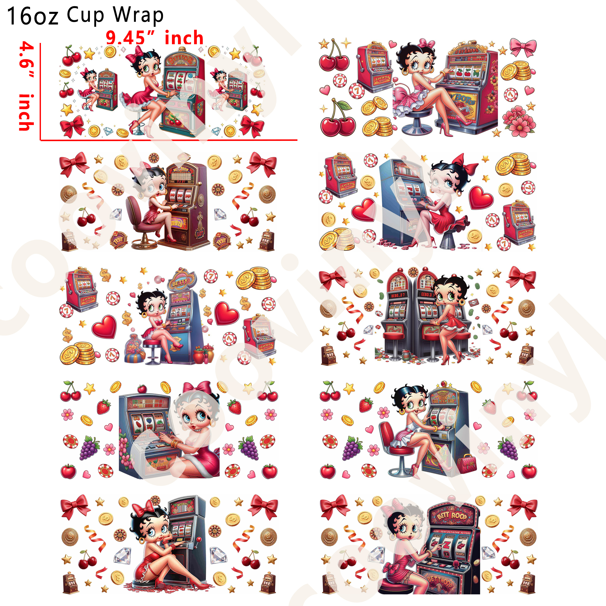 (L83)  10pcs game betty16OZ Tumbler Cup Wraps, Waterproof Fade-Resistant Decal Stickers, Vivid HD Print with Strong Adhesion, Customizable Transfers for Glass Cups, Mugs & Smooth Surfaces, DIY Art Craft Supplies