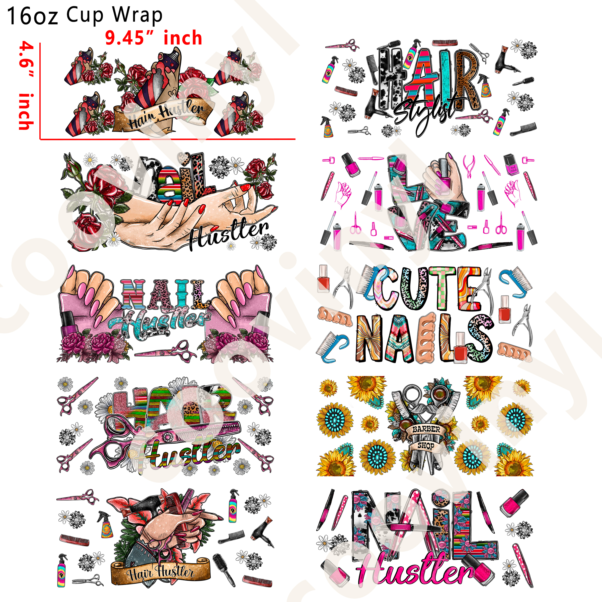 (L16)  10pcs Stylist 16OZ Tumbler Cup Wraps, Waterproof Fade-Resistant Decal Stickers, Vivid HD Print with Strong Adhesion, Customizable Transfers for Glass Cups, Mugs & Smooth Surfaces, DIY Art Craft Supplies