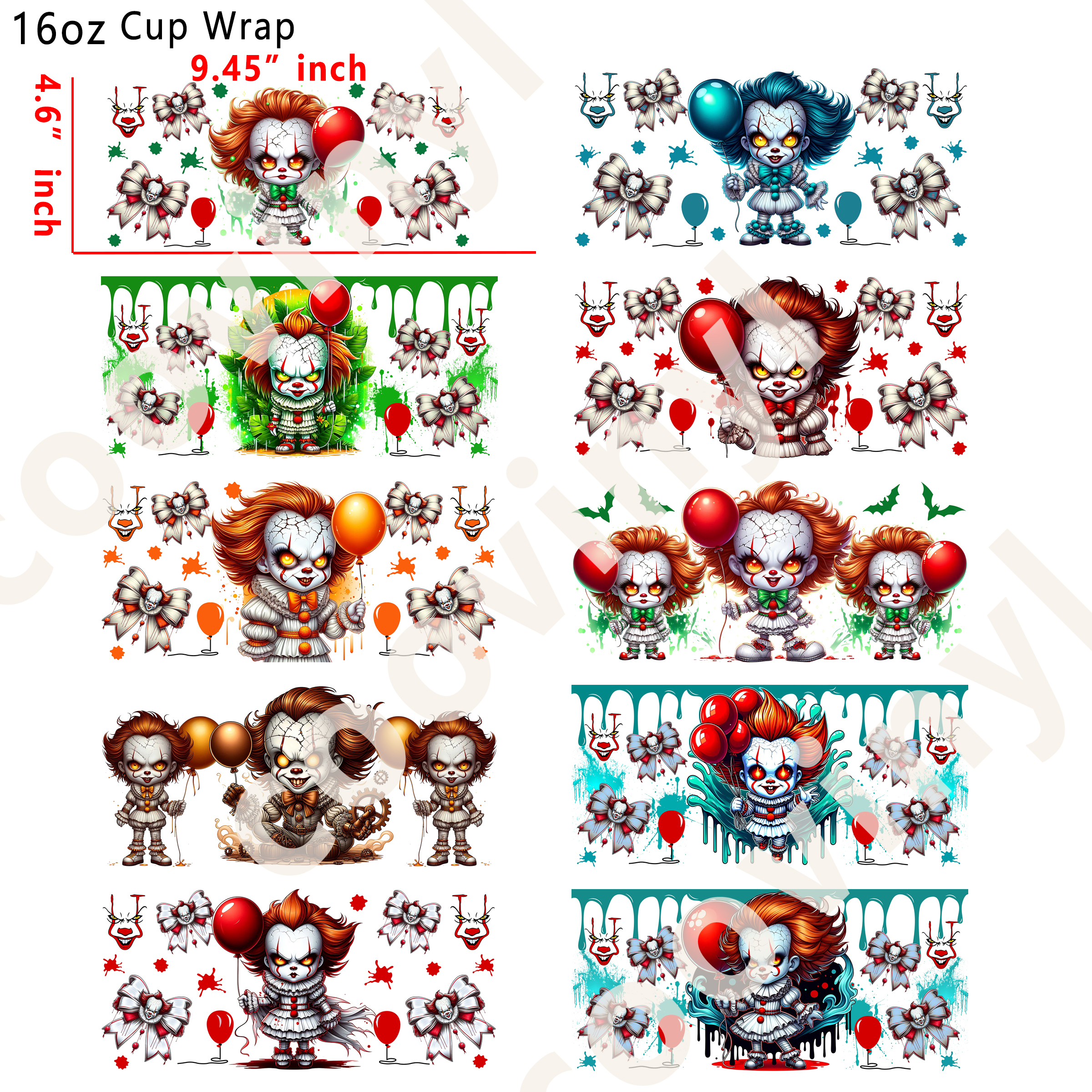 (M98)  10pcs It 16OZ Tumbler Cup Wraps, Waterproof Fade-Resistant Decal Stickers, Vivid HD Print with Strong Adhesion, Customizable Transfers for Glass Cups, Mugs & Smooth Surfaces, DIY Art Craft Supplies