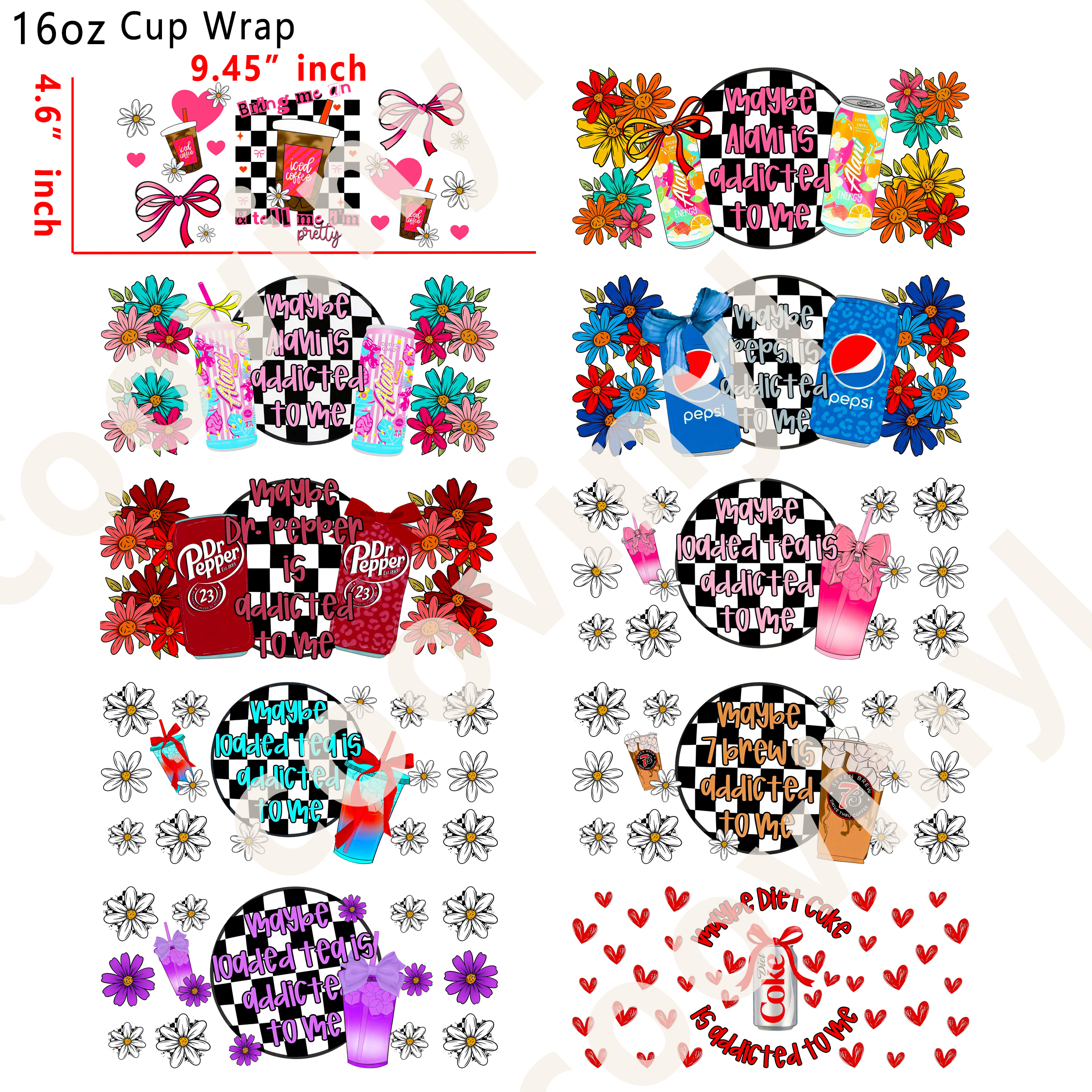 (U41)  20pcs drink 16OZ Tumbler Cup Wraps, Waterproof Fade-Resistant Decal Stickers, Vivid HD Print with Strong Adhesion, Customizable Transfers for Glass Cups, Mugs & Smooth Surfaces, DIY Art Craft Supplies