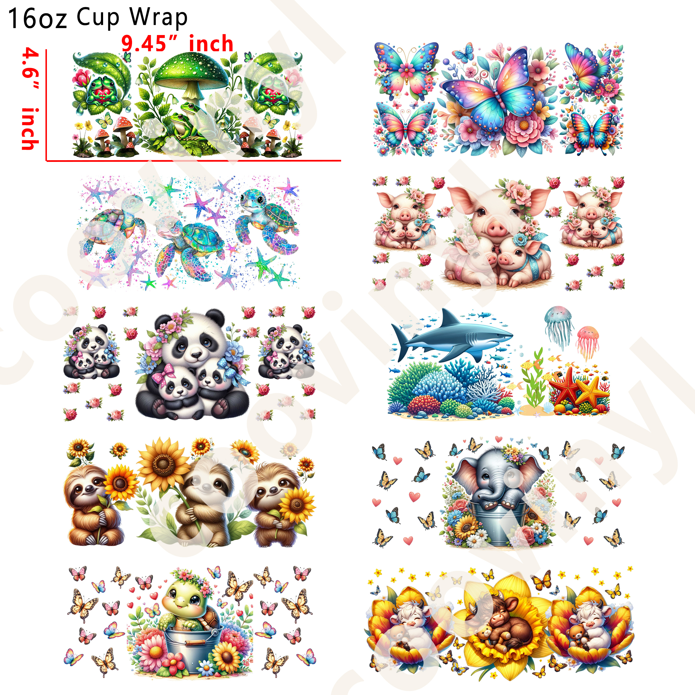 (U6)  10pcs animal 16OZ Tumbler Cup Wraps, Waterproof Fade-Resistant Decal Stickers, Vivid HD Print with Strong Adhesion, Customizable Transfers for Glass Cups, Mugs & Smooth Surfaces, DIY Art Craft Supplies