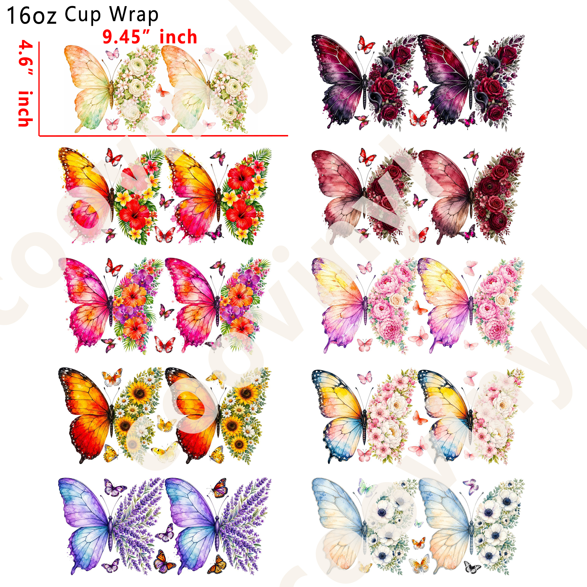 (U75)  20pcs butterfly 16OZ Tumbler Cup Wraps, Waterproof Fade-Resistant Decal Stickers, Vivid HD Print with Strong Adhesion, Customizable Transfers for Glass Cups, Mugs & Smooth Surfaces, DIY Art Craft Supplies