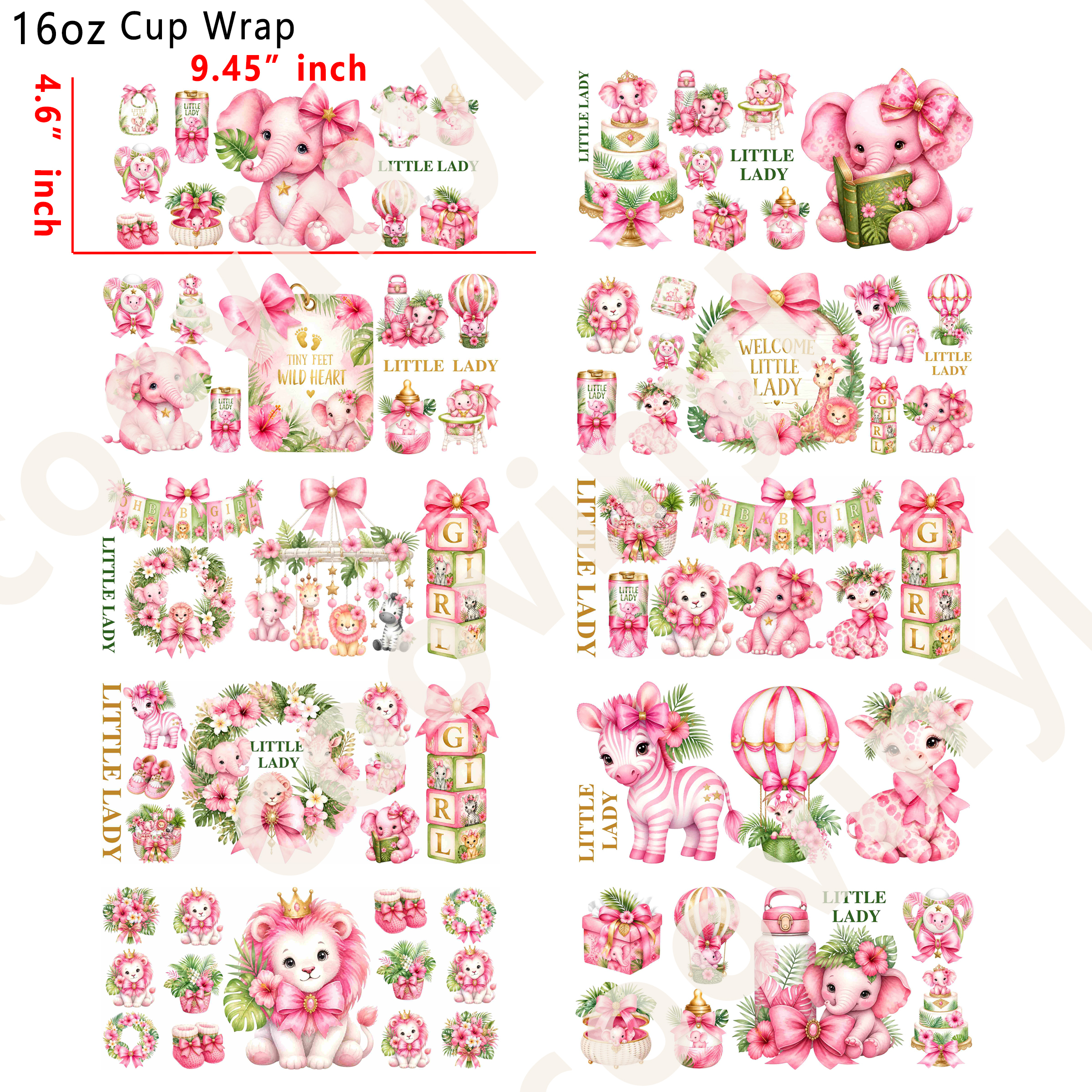 (L87)  10pcs little lady 16OZ Tumbler Cup Wraps, Waterproof Fade-Resistant Decal Stickers, Vivid HD Print with Strong Adhesion, Customizable Transfers for Glass Cups, Mugs & Smooth Surfaces, DIY Art Craft Supplies