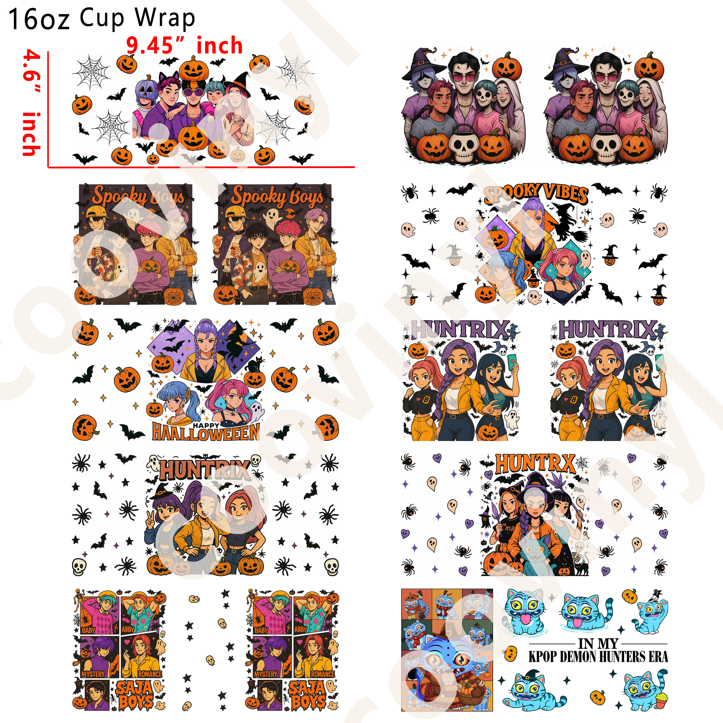 (L53)  10pcs Halloween demon hunter 16OZ Tumbler Cup Wraps, Waterproof Fade-Resistant Decal Stickers, Vivid HD Print with Strong Adhesion, Customizable Transfers for Glass Cups, Mugs & Smooth Surfaces, DIY Art Craft Supplies