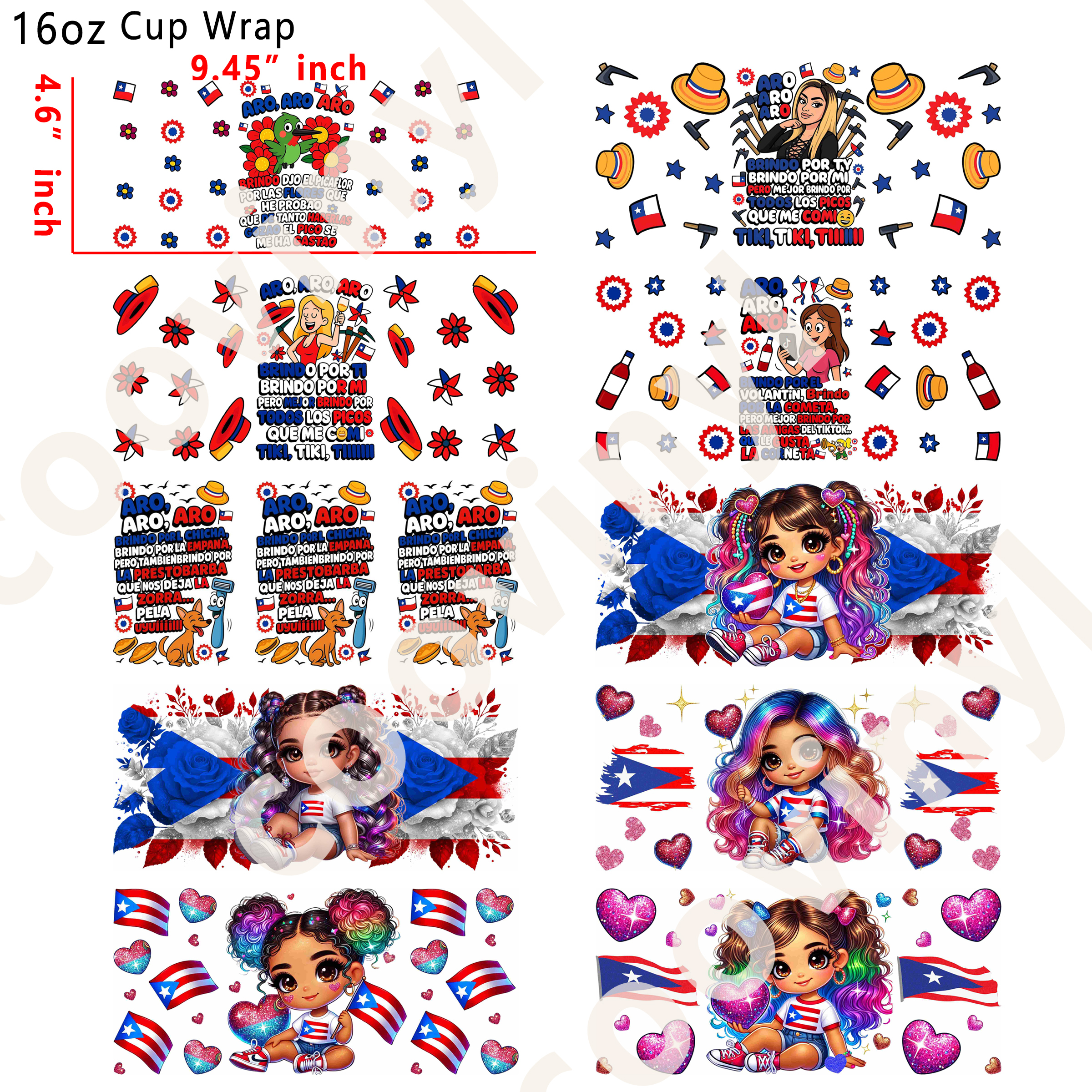 (M32)  10pcs puerto rico 16OZ Tumbler Cup Wraps, Waterproof Fade-Resistant Decal Stickers, Vivid HD Print with Strong Adhesion, Customizable Transfers for Glass Cups, Mugs & Smooth Surfaces, DIY Art Craft Supplies