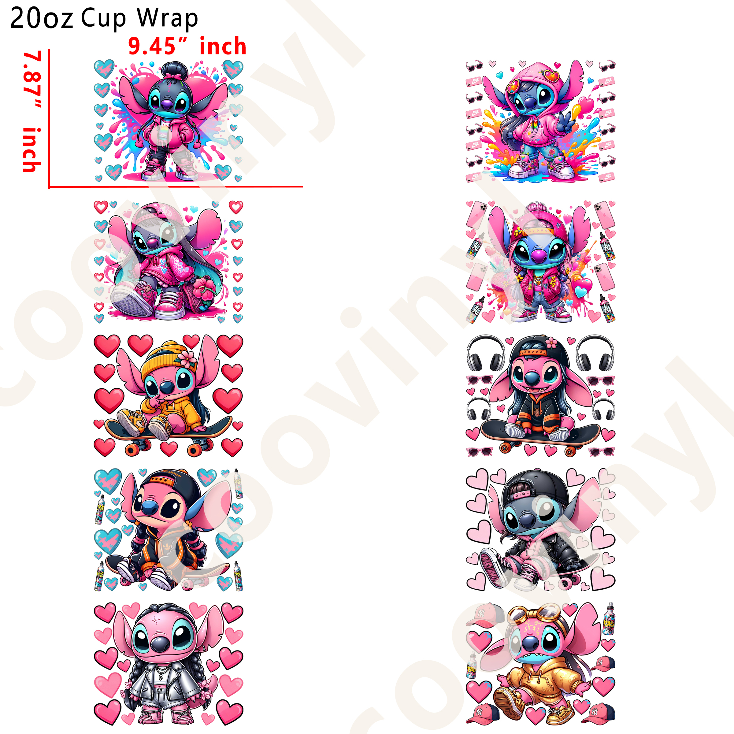 (K30) 10pcs stitch 20OZ Tumbler Cup Wraps, Waterproof Fade-Resistant Decal Stickers, Vivid HD Print with Strong Adhesion, Customizable Transfers for Glass Cups, Mugs & Smooth Surfaces, DIY Art Craft Supplies