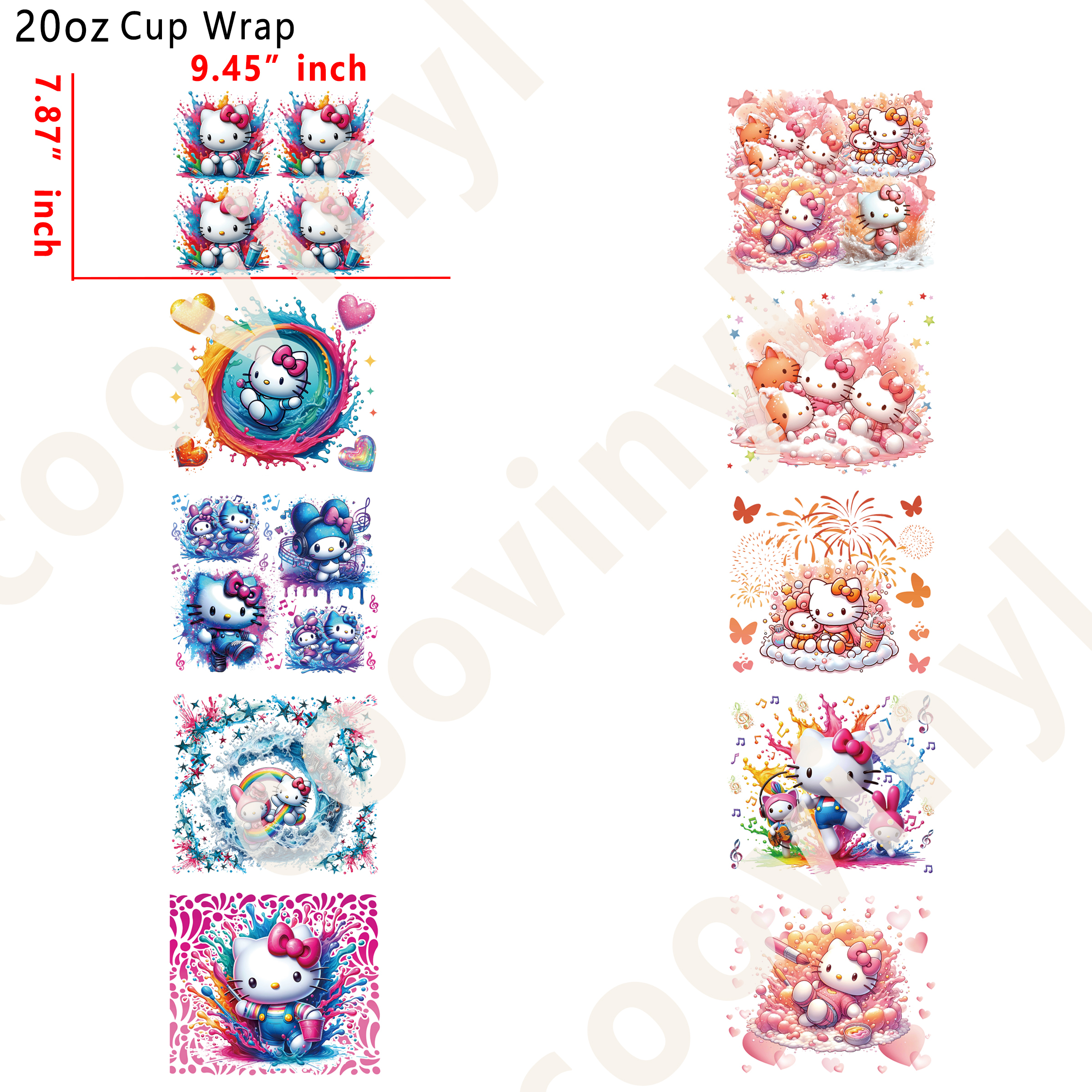 (M73) 10pcs HK 20OZ Tumbler Cup Wraps, Waterproof Fade-Resistant Decal Stickers, Vivid HD Print with Strong Adhesion, Customizable Transfers for Glass Cups, Mugs & Smooth Surfaces, DIY Art Craft Supplies