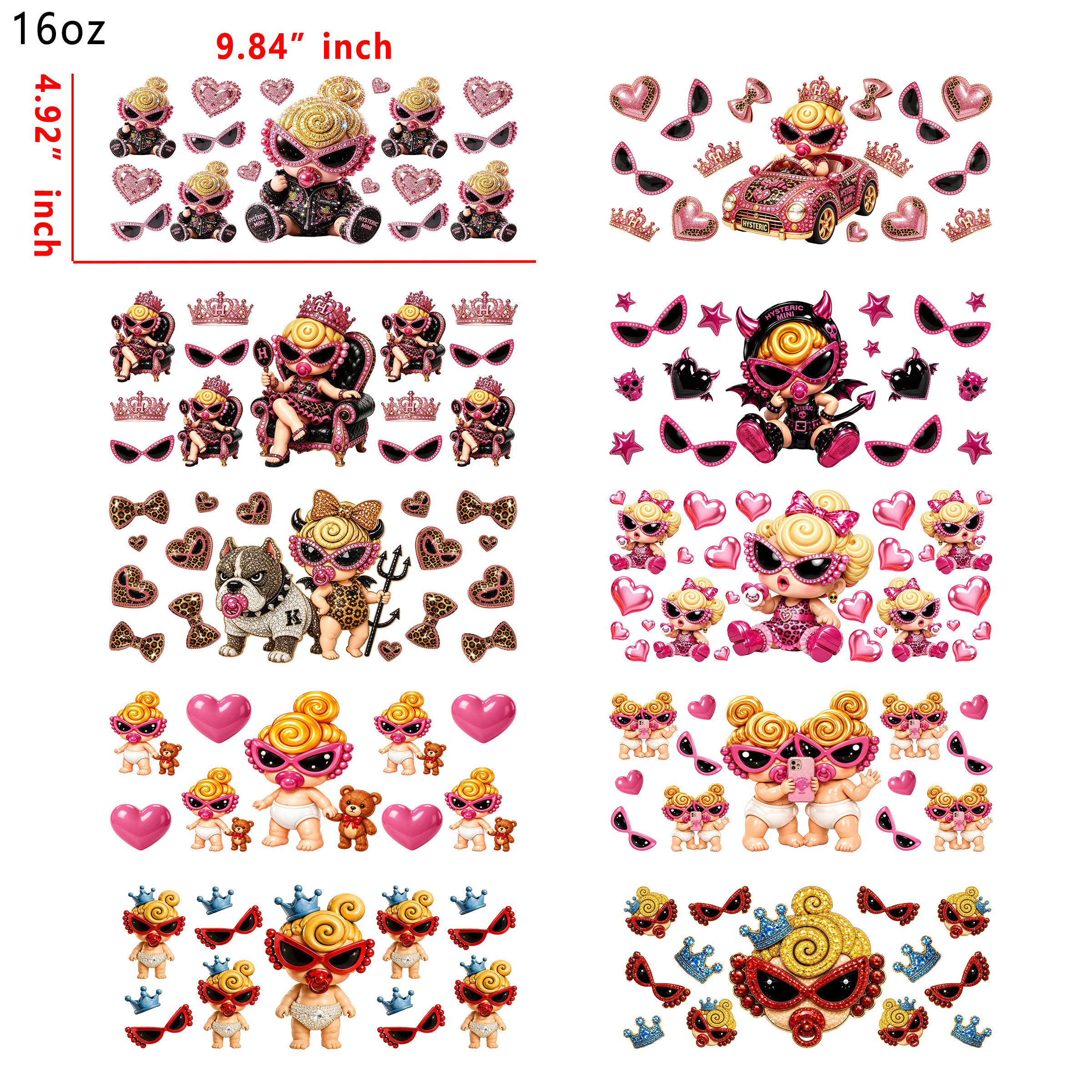 (R74)  10pcs LOL surprise doll 16OZ Tumbler Cup Wraps, Waterproof Fade-Resistant Decal Stickers, Vivid HD Print with Strong Adhesion, Customizable Transfers for Glass Cups, Mugs & Smooth Surfaces, DIY Art Craft Supplies