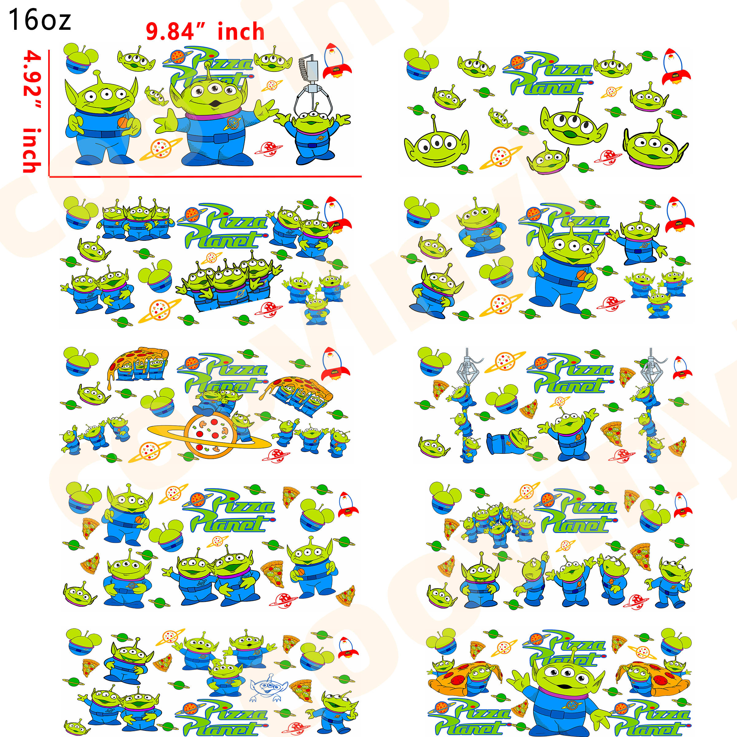 (R80)  10pcs little green men 16OZ Tumbler Cup Wraps, Waterproof Fade-Resistant Decal Stickers, Vivid HD Print with Strong Adhesion, Customizable Transfers for Glass Cups, Mugs & Smooth Surfaces, DIY Art Craft Supplies
