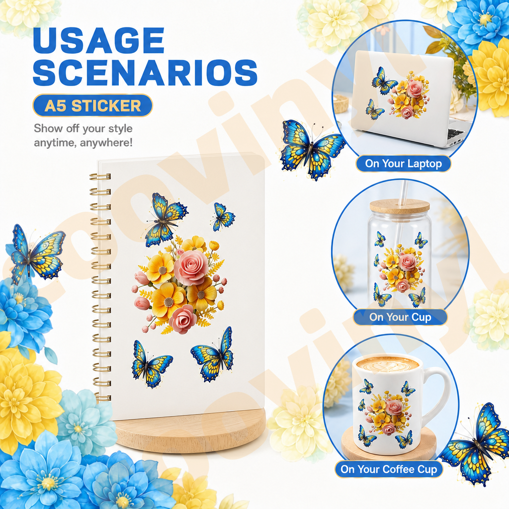 (Q85)  book 10pcs A5 Notebook Wraps, Waterproof Fade Resistant UV DTF Decal Stickers, Vivid HD Print with Strong Adhesion, Customizable Crystal Transfers for Notebooks & Smooth Surfaces, DIY Art Craft Supplies