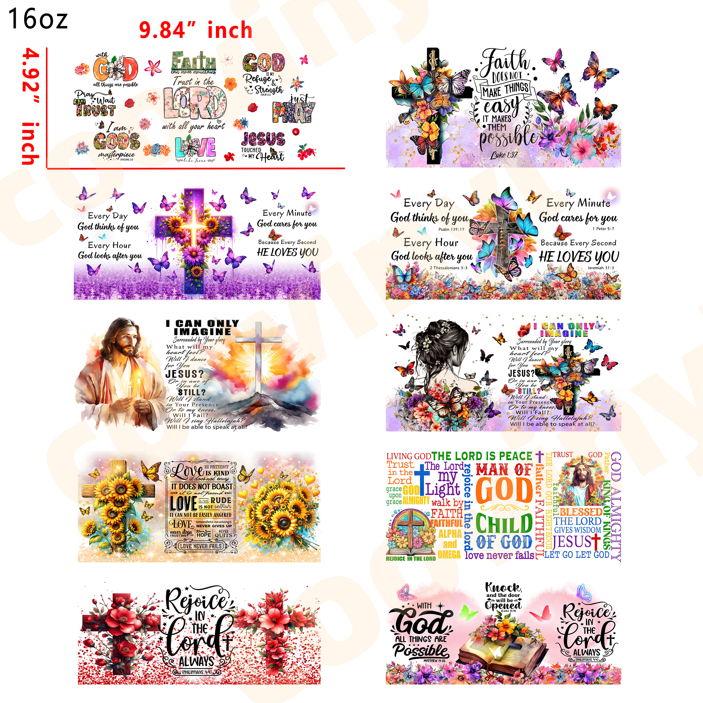 (X9) 10 PCS Christian Faith DTF Cup wraps 16OZ tumbler water proof