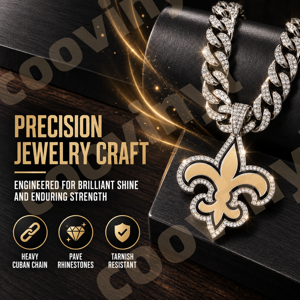 Saints sports Fan 4Pcs Gift Set | Polyester Bandana, Silver Iced Out Alloy Necklace, Zinc Alloy Bottle Opener Keychain & Pocket UV DTF Cup Wrap Crystal Sticker