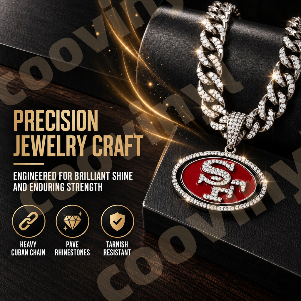 49ers sports Fan 4Pcs Gift Set | Polyester Bandana, Silver Iced Out Alloy Necklace, Zinc Alloy Bottle Opener Keychain & Pocket UV DTF Cup Wrap Crystal Sticker