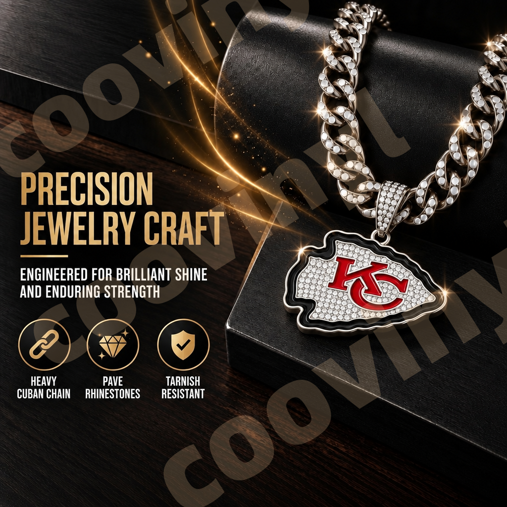 chiefs sports Fan 4Pcs Gift Set | Polyester Bandana, Silver Iced Out Alloy Necklace, Zinc Alloy Bottle Opener Keychain & Pocket UV DTF Cup Wrap Crystal Sticker