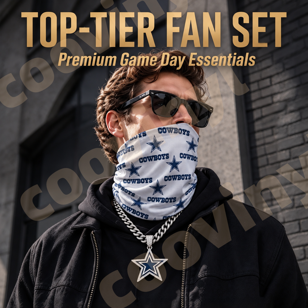 eagles sports Fan 4Pcs Gift Set | Polyester Bandana, Silver Iced Out Alloy Necklace, Zinc Alloy Bottle Opener Keychain & Pocket UV DTF Cup Wrap Crystal Sticker