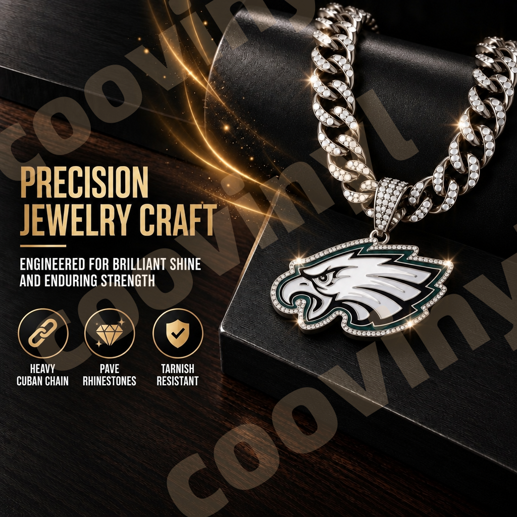 eagles sports Fan 4Pcs Gift Set | Polyester Bandana, Silver Iced Out Alloy Necklace, Zinc Alloy Bottle Opener Keychain & Pocket UV DTF Cup Wrap Crystal Sticker