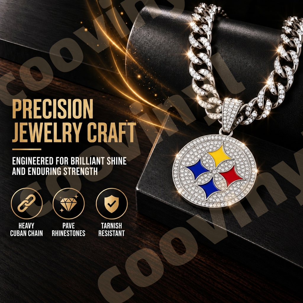 steelers sports Fan 4Pcs Gift Set | Polyester Bandana, Silver Iced Out Alloy Necklace, Zinc Alloy Bottle Opener Keychain & Pocket UV DTF Cup Wrap Crystal Sticker