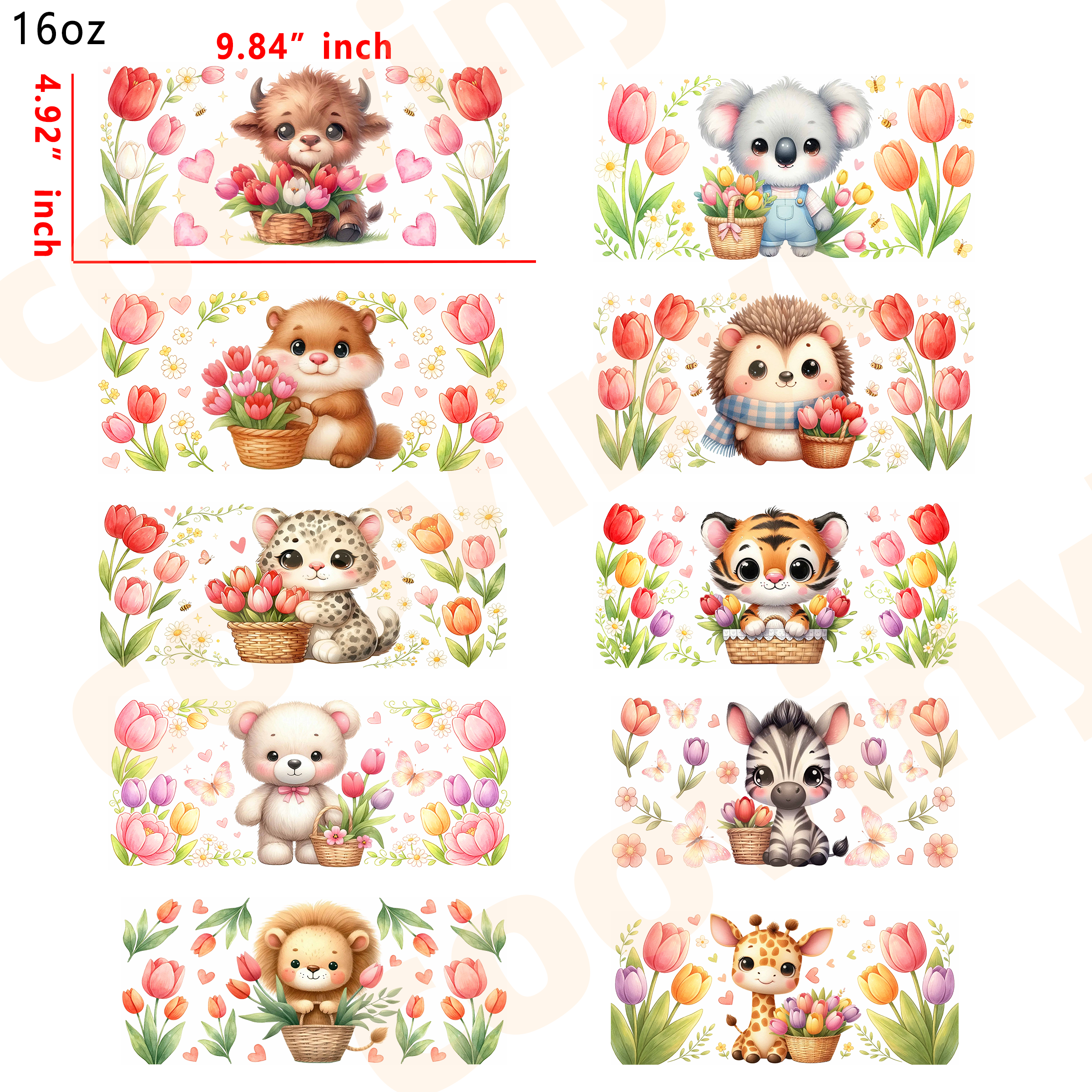 (E4) flower animal 10pcs Christmas bear 16OZ Tumbler Cup Wraps, Waterproof Fade-Resistant Decal Stickers, Vivid HD Print with Strong Adhesion, Customizable Transfers for Glass Cups, Mugs & Smooth Surfaces, DIY Art Craft Supplies