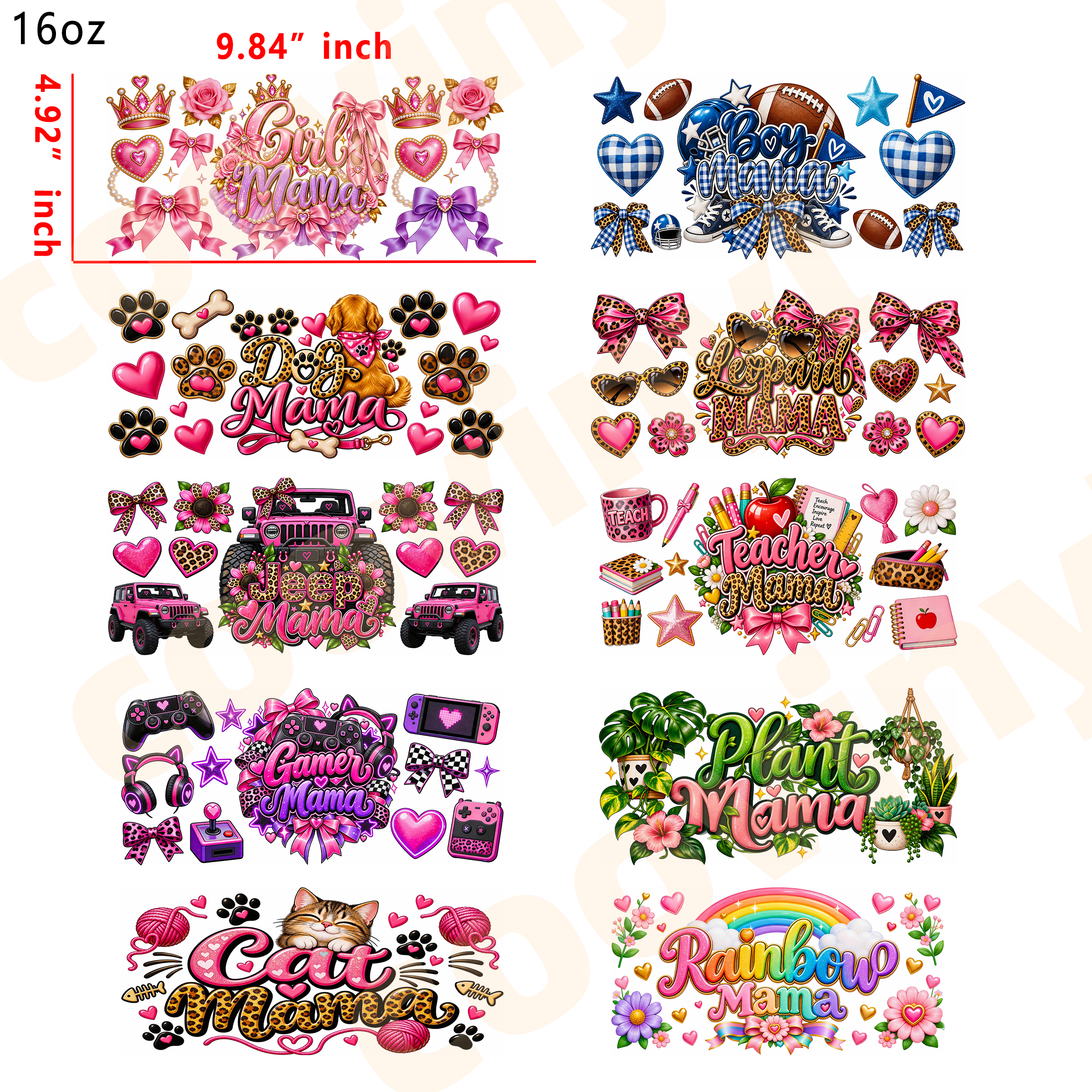 (E5) mama 10pcs Christmas bear 16OZ Tumbler Cup Wraps, Waterproof Fade-Resistant Decal Stickers, Vivid HD Print with Strong Adhesion, Customizable Transfers for Glass Cups, Mugs & Smooth Surfaces, DIY Art Craft Supplies