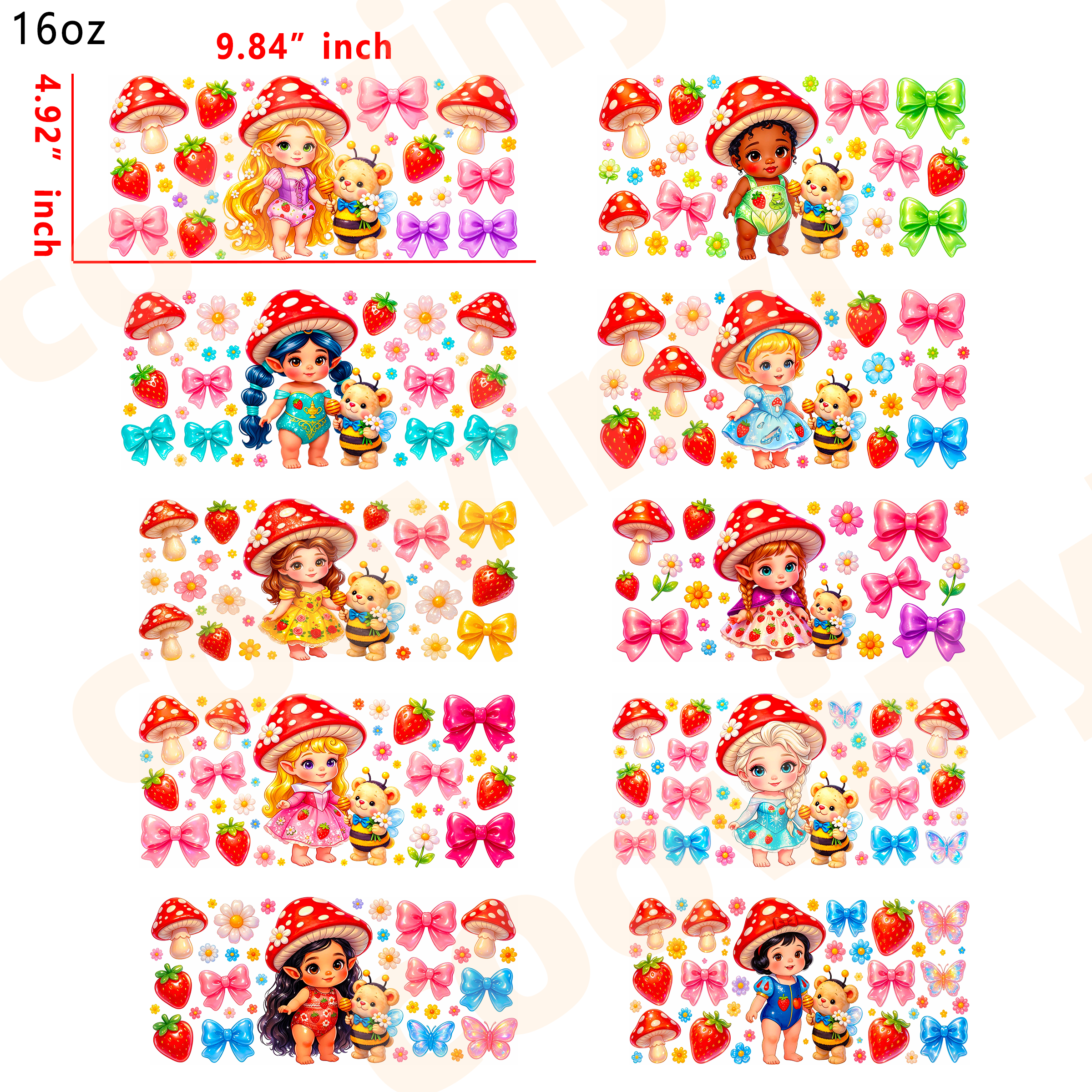 (E11) baby princess 10pcs  16OZ Tumbler Cup Wraps, Waterproof Fade-Resistant Decal Stickers, Vivid HD Print with Strong Adhesion, Customizable Transfers for Glass Cups, Mugs & Smooth Surfaces, DIY Art Craft Supplies