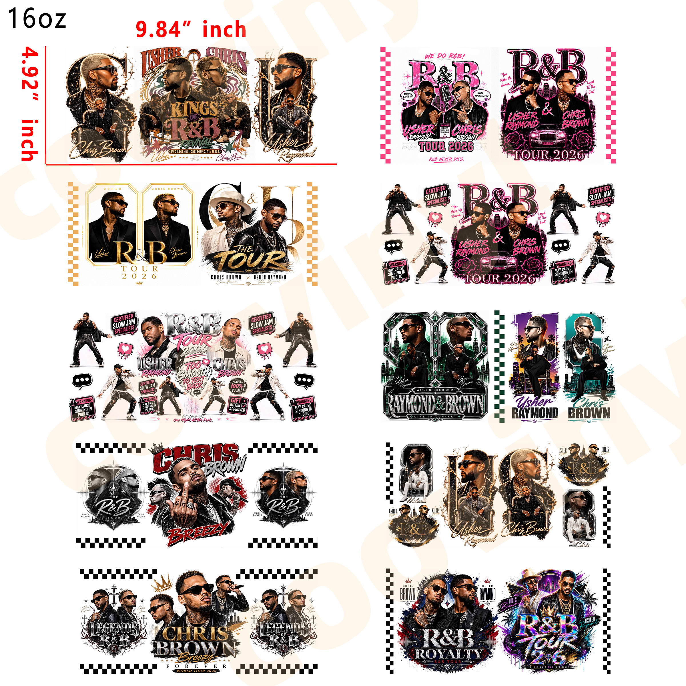 (E25) R&B 10pcs  16OZ Tumbler Cup Wraps, Waterproof Fade-Resistant Decal Stickers, Vivid HD Print with Strong Adhesion, Customizable Transfers for Glass Cups, Mugs & Smooth Surfaces, DIY Art Craft Supplies