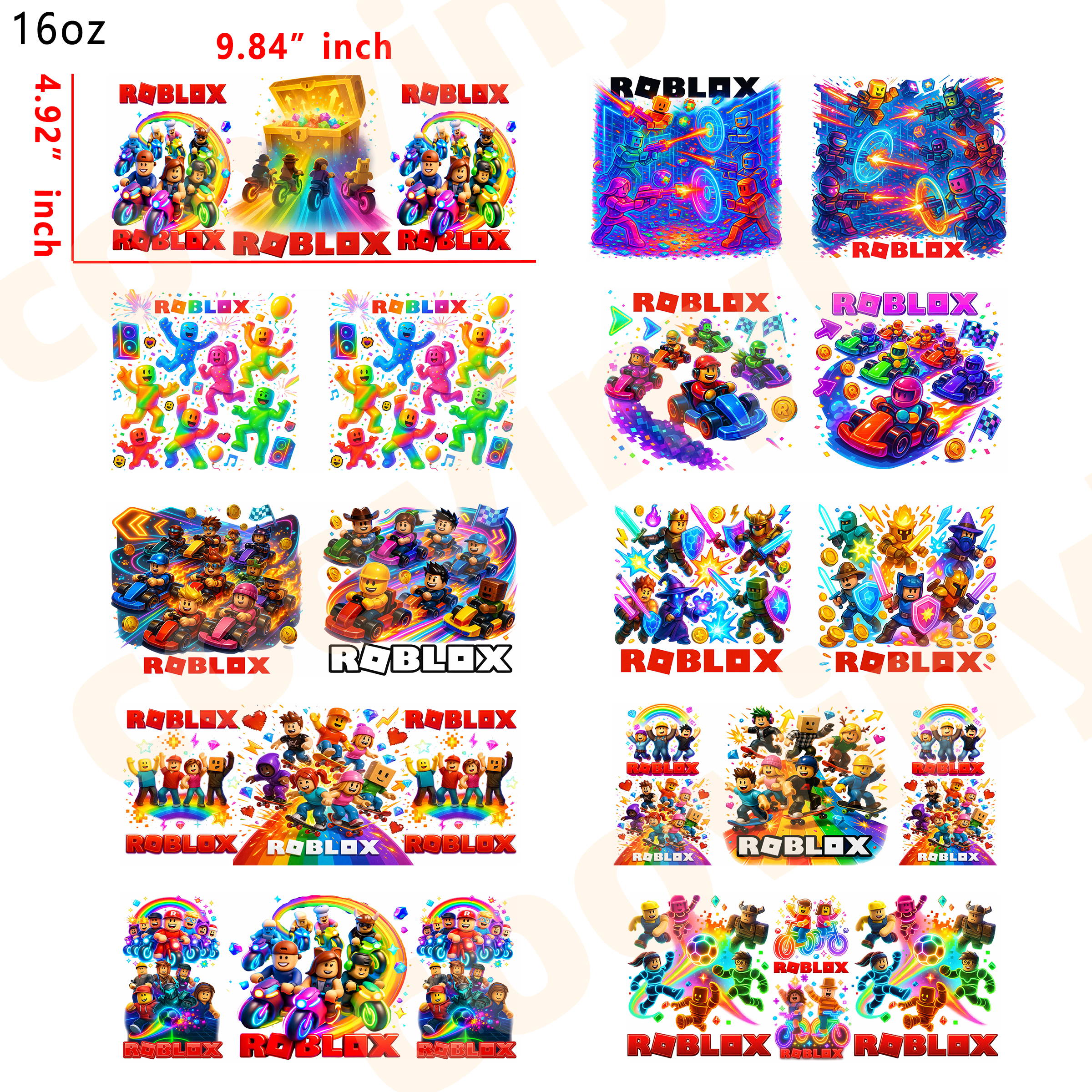 (T44) roblox 10pcs  16OZ Tumbler Cup Wraps, Waterproof Fade-Resistant Decal Stickers, Vivid HD Print with Strong Adhesion, Customizable Transfers for Glass Cups, Mugs & Smooth Surfaces, DIY Art Craft Supplies