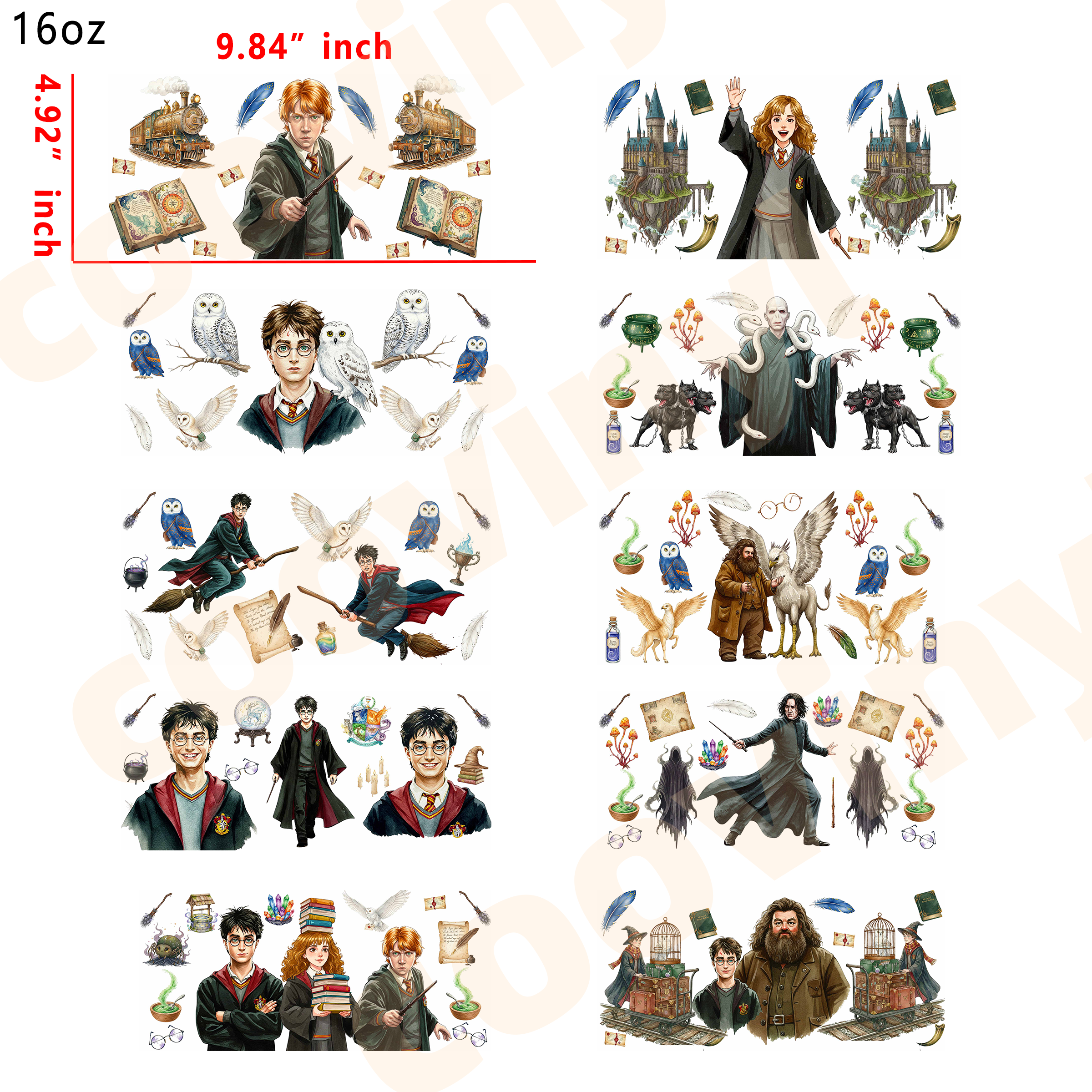 (U68) harry potter 10pcs  16OZ Tumbler Cup Wraps, Waterproof Fade-Resistant Decal Stickers, Vivid HD Print with Strong Adhesion, Customizable Transfers for Glass Cups, Mugs & Smooth Surfaces, DIY Art Craft Supplies