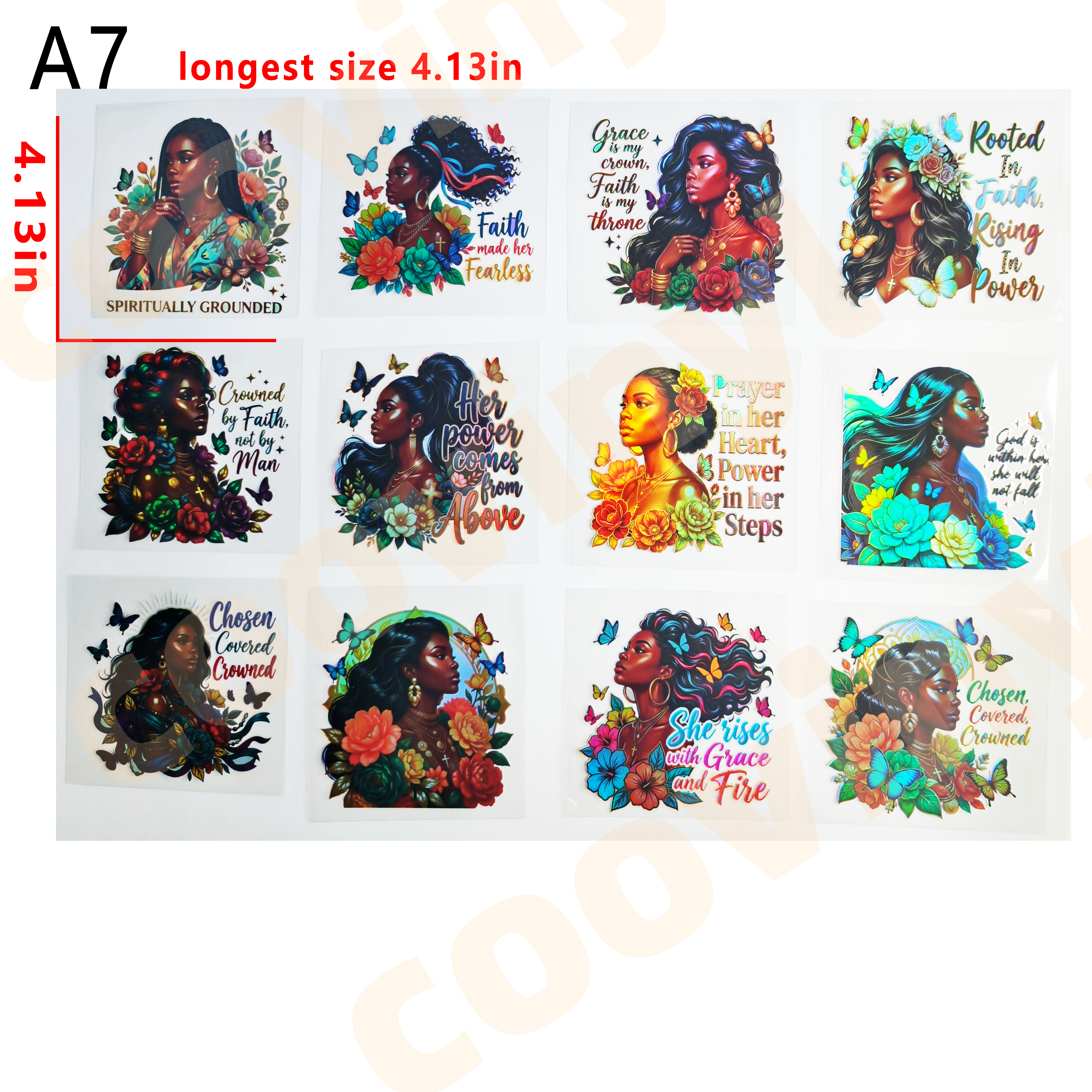 (F59) black people faith 12pcs 4inch UV DTF Cup Wraps for 16OZ tumblers Waterproof Acrylic Wraps for Cups Glasses &Smooth Objects Vivid Colors Strong Adhesion CustomizableStickers Decal Sticker Art Crafts Kit