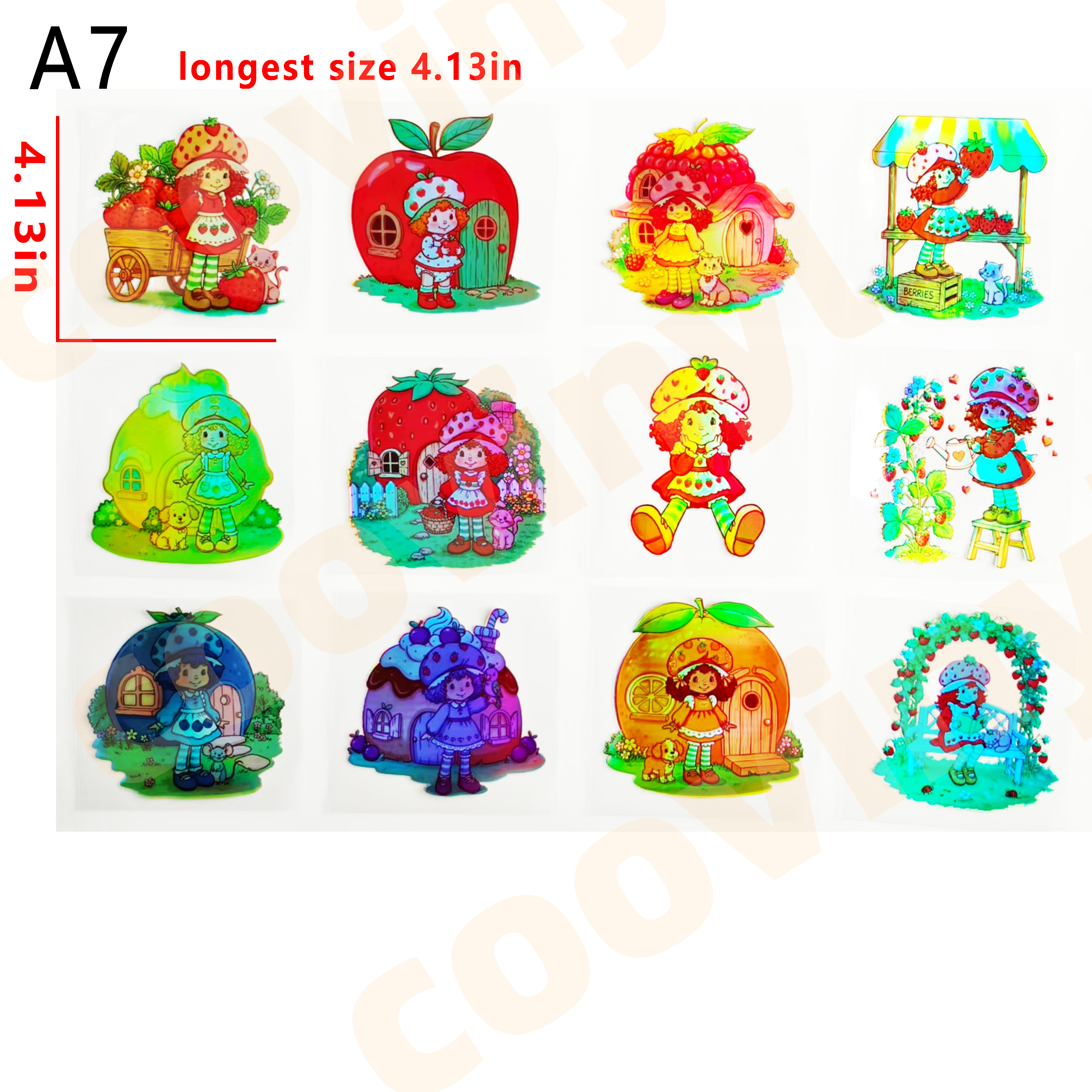 (F62) strawberry shortcake 12pcs 4inch UV DTF Cup Wraps for 16OZ tumblers Waterproof Acrylic Wraps for Cups Glasses &Smooth Objects Vivid Colors Strong Adhesion CustomizableStickers Decal Sticker Art Crafts Kit