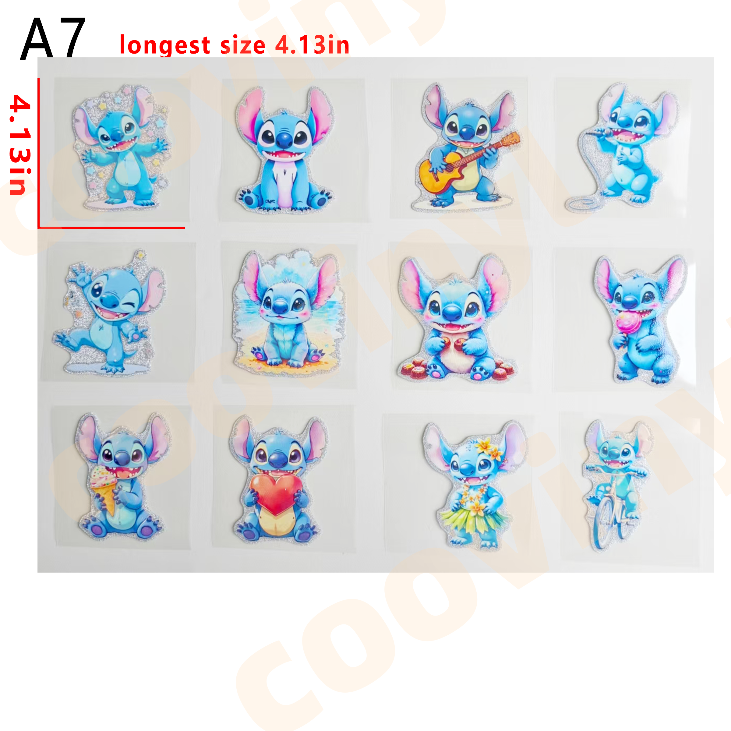 （G65) 12 PCS Stitch cup wraps 16OZ tumbler  Waterproof Customized Craft Sticker Adhesive Vinyl Decal Glitter Sticker DIY Kit Ready to Use Vivid Color Strong Stickiness