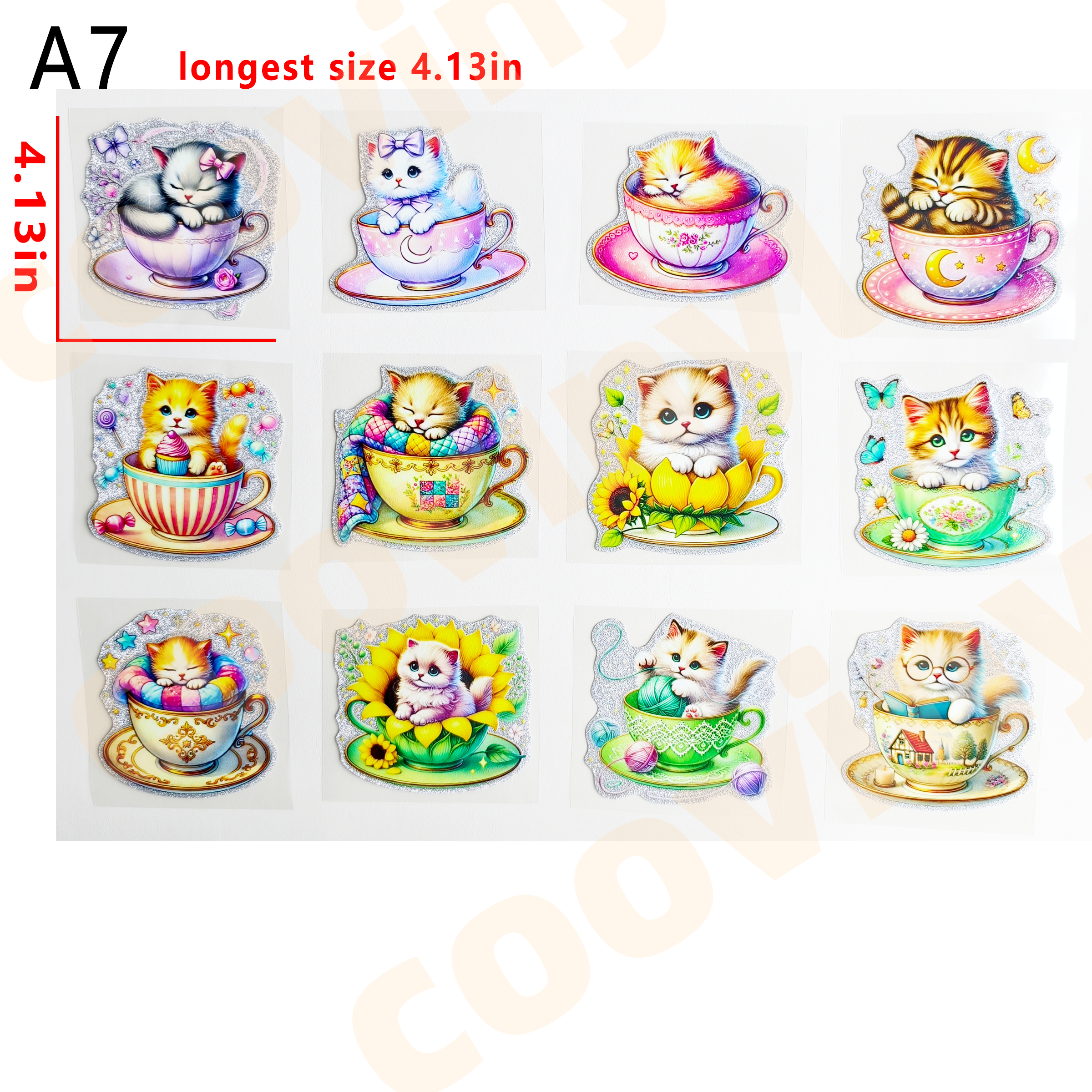 （G68) 12 PCS cat cup cup wraps 16OZ tumbler  Waterproof Customized Craft Sticker Adhesive Vinyl Decal Glitter Sticker DIY Kit Ready to Use Vivid Color Strong Stickiness