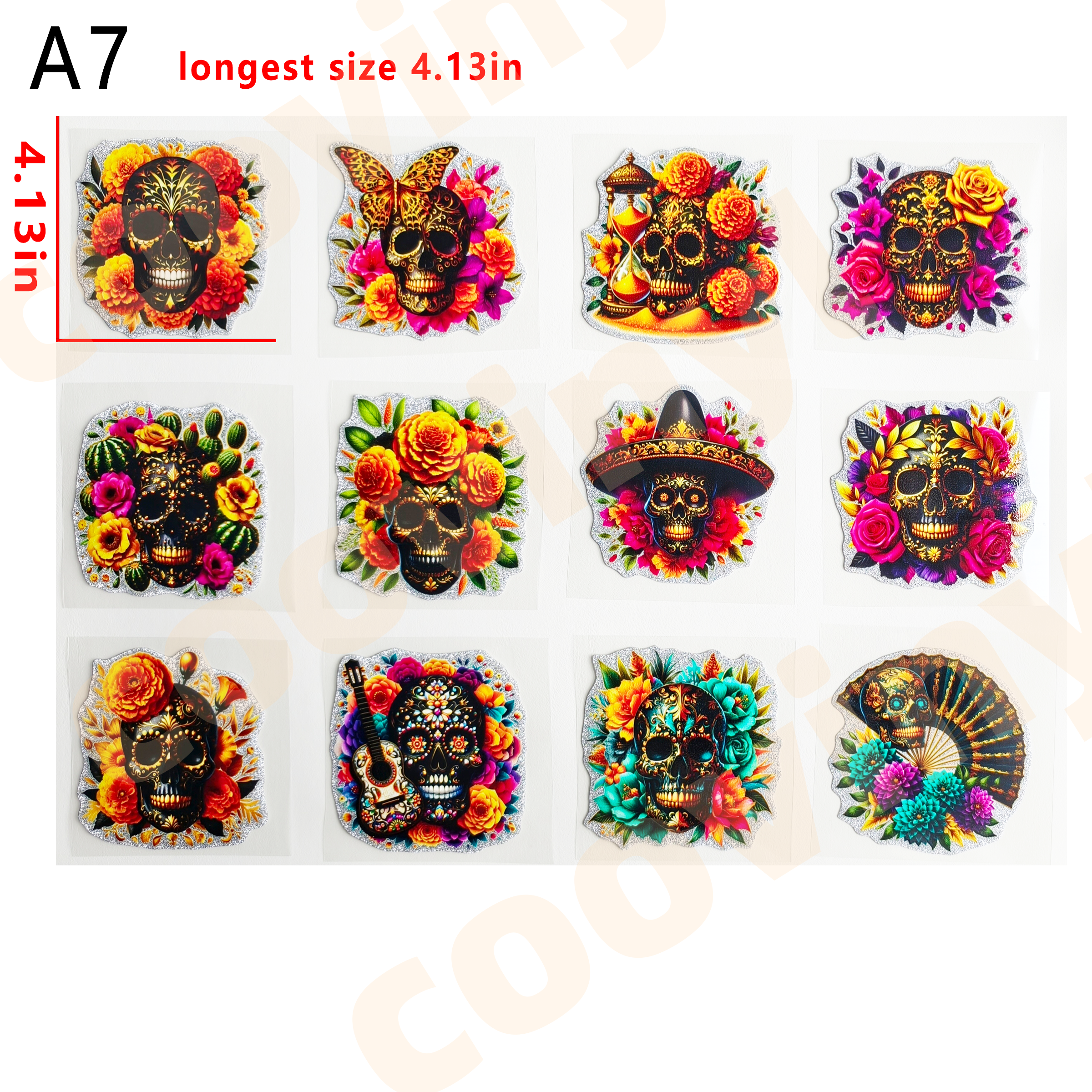 （G69) 12 PCS skull cup wraps 16OZ tumbler  Waterproof Customized Craft Sticker Adhesive Vinyl Decal Glitter Sticker DIY Kit Ready to Use Vivid Color Strong Stickiness