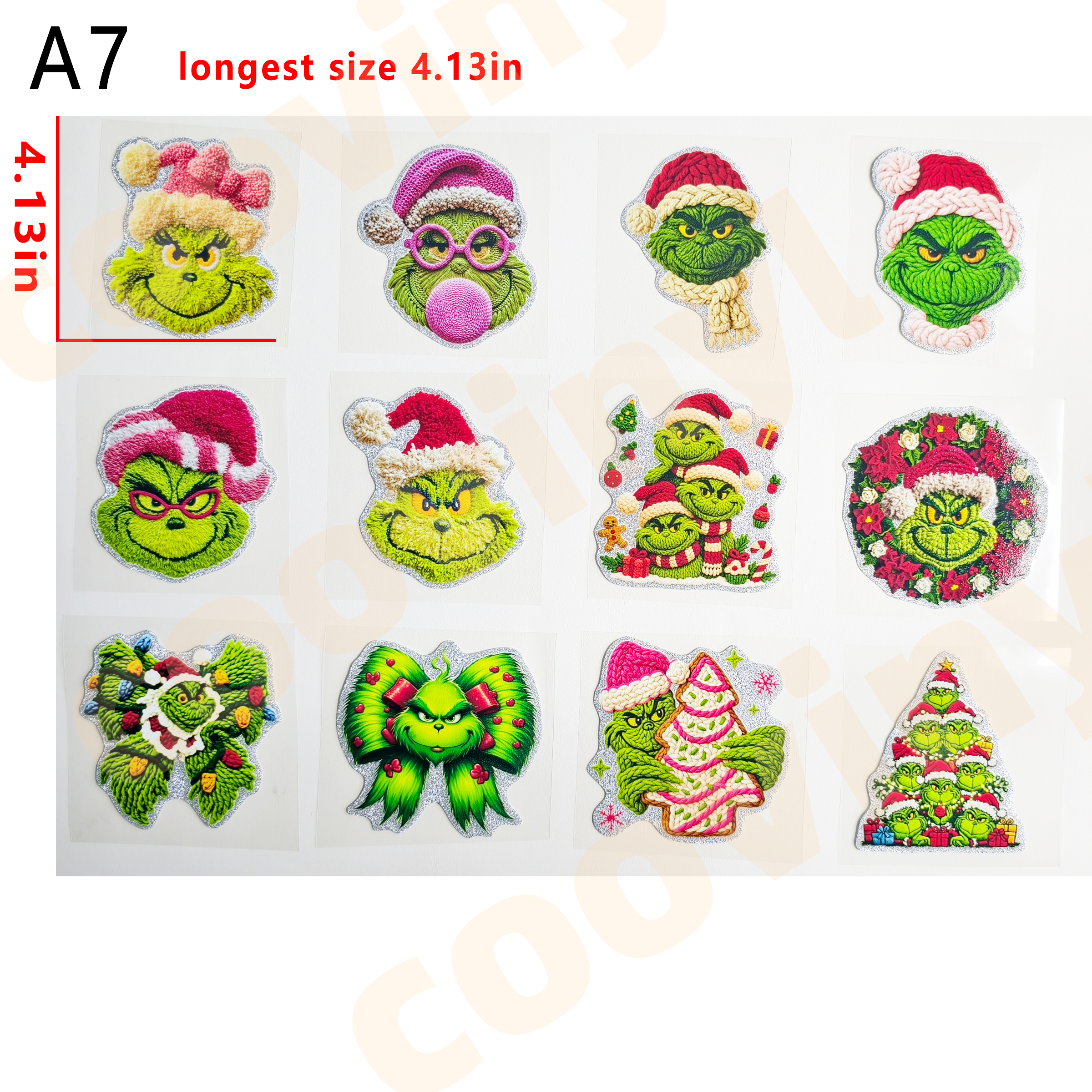 （G70) 12 PCS grinch cup wraps 16OZ tumbler  Waterproof Customized Craft Sticker Adhesive Vinyl Decal Glitter Sticker DIY Kit Ready to Use Vivid Color Strong Stickiness